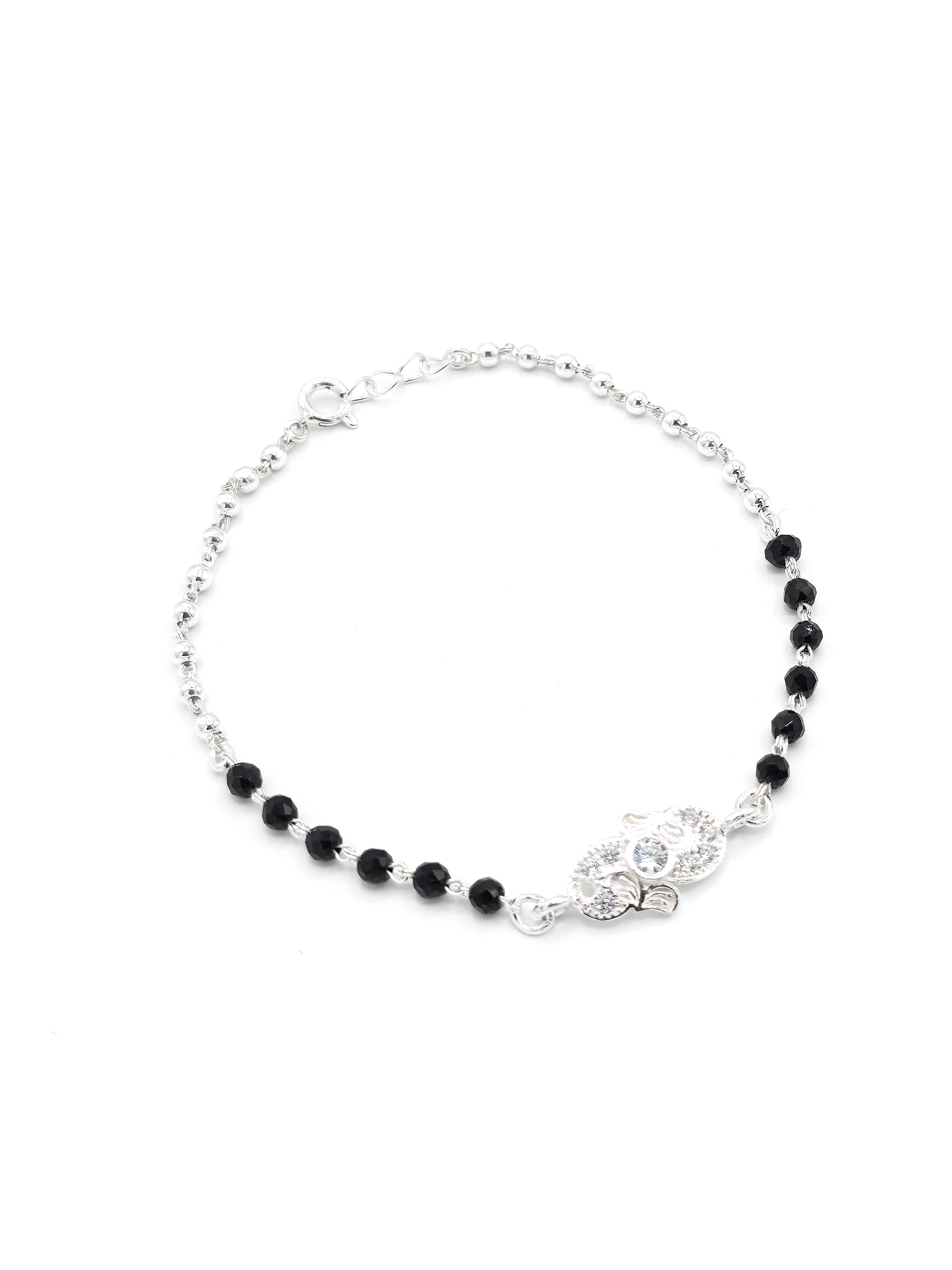 Sterling Silver Black Beads CZ Bracelet