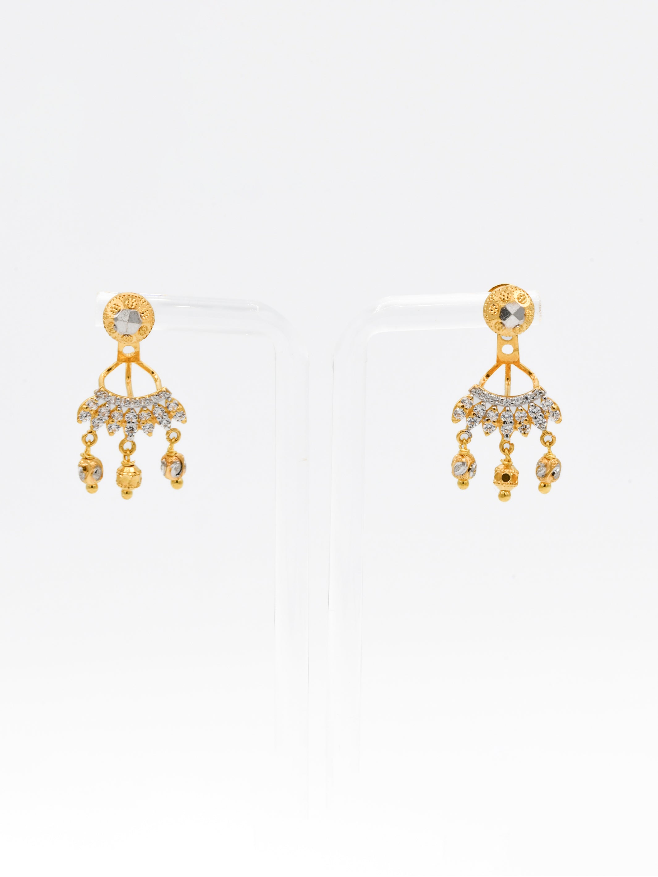 22ct Gold Two Tone CZ Earrings - Roop Darshan