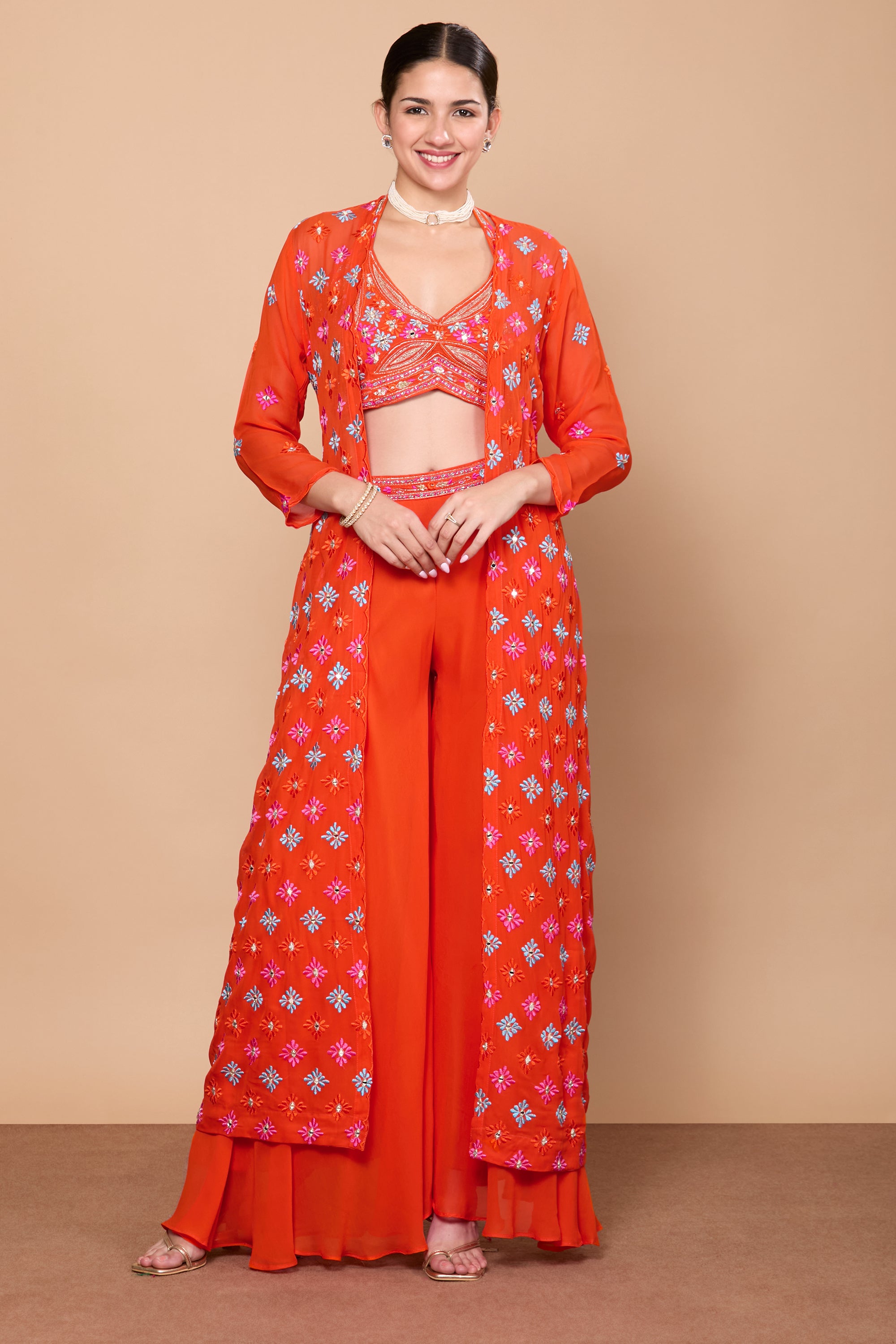 Eshita Crop Top Plazzo With Jacket - Roop Darshan
