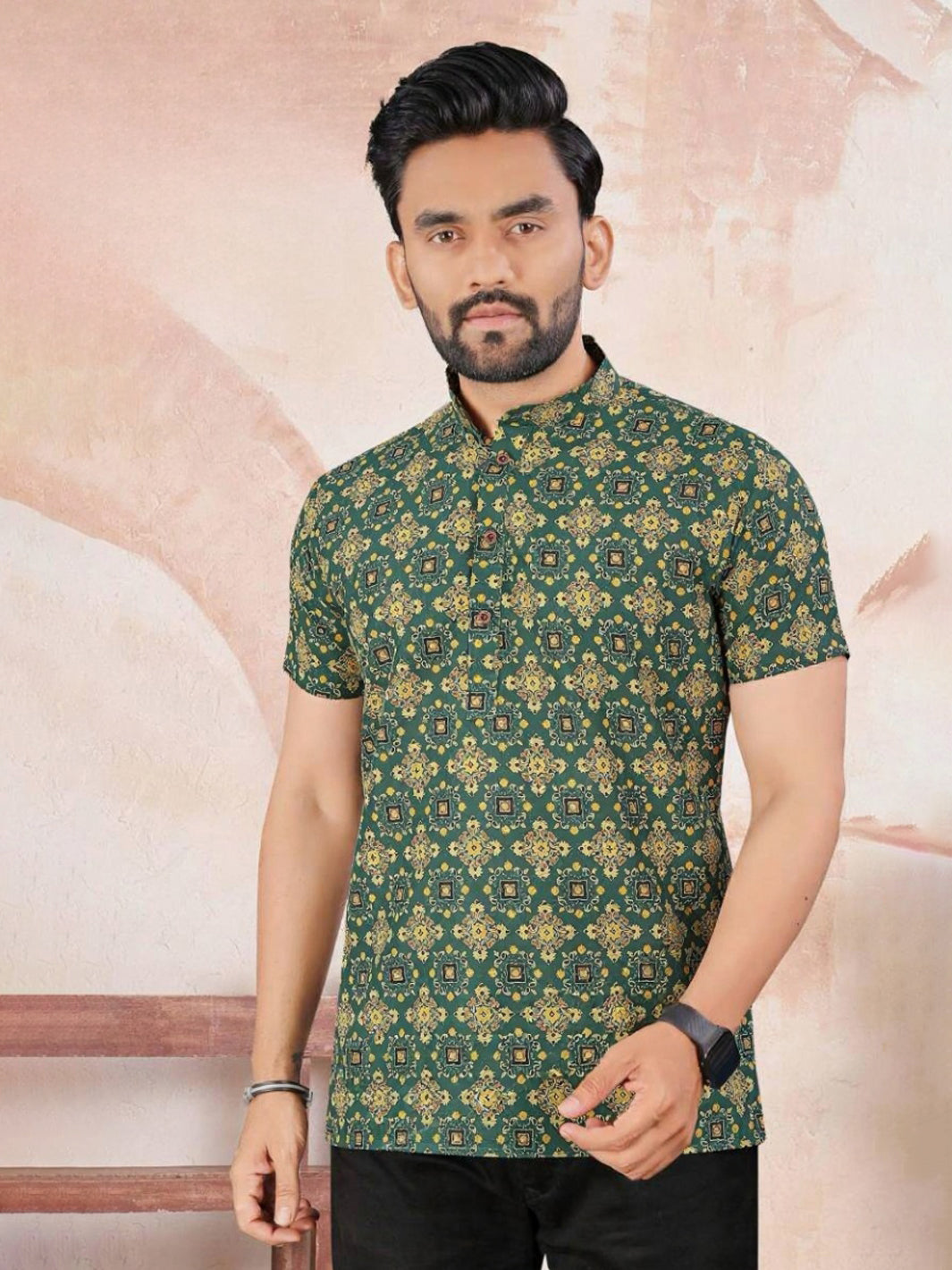 Mens Cotton Printed Kurta - Roop Darshan