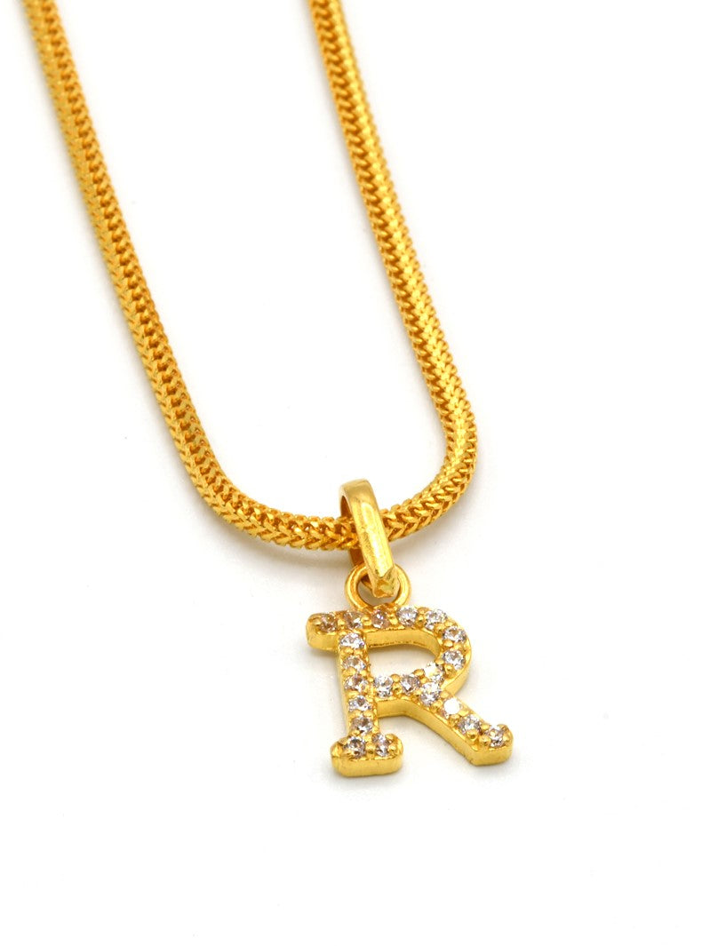 22ct Gold CZ "R" Initial Pendant - Roop Darshan
