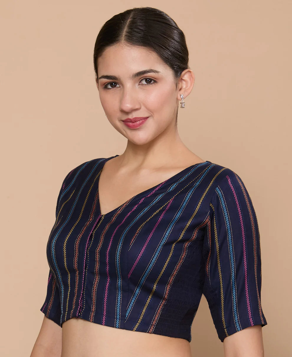 Cotton V Neck Blouse - Roop Darshan