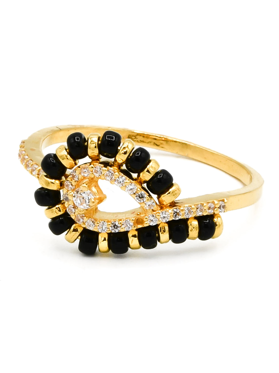 22ct Gold Black Beads CZ Ladies Ring - Roop Darshan