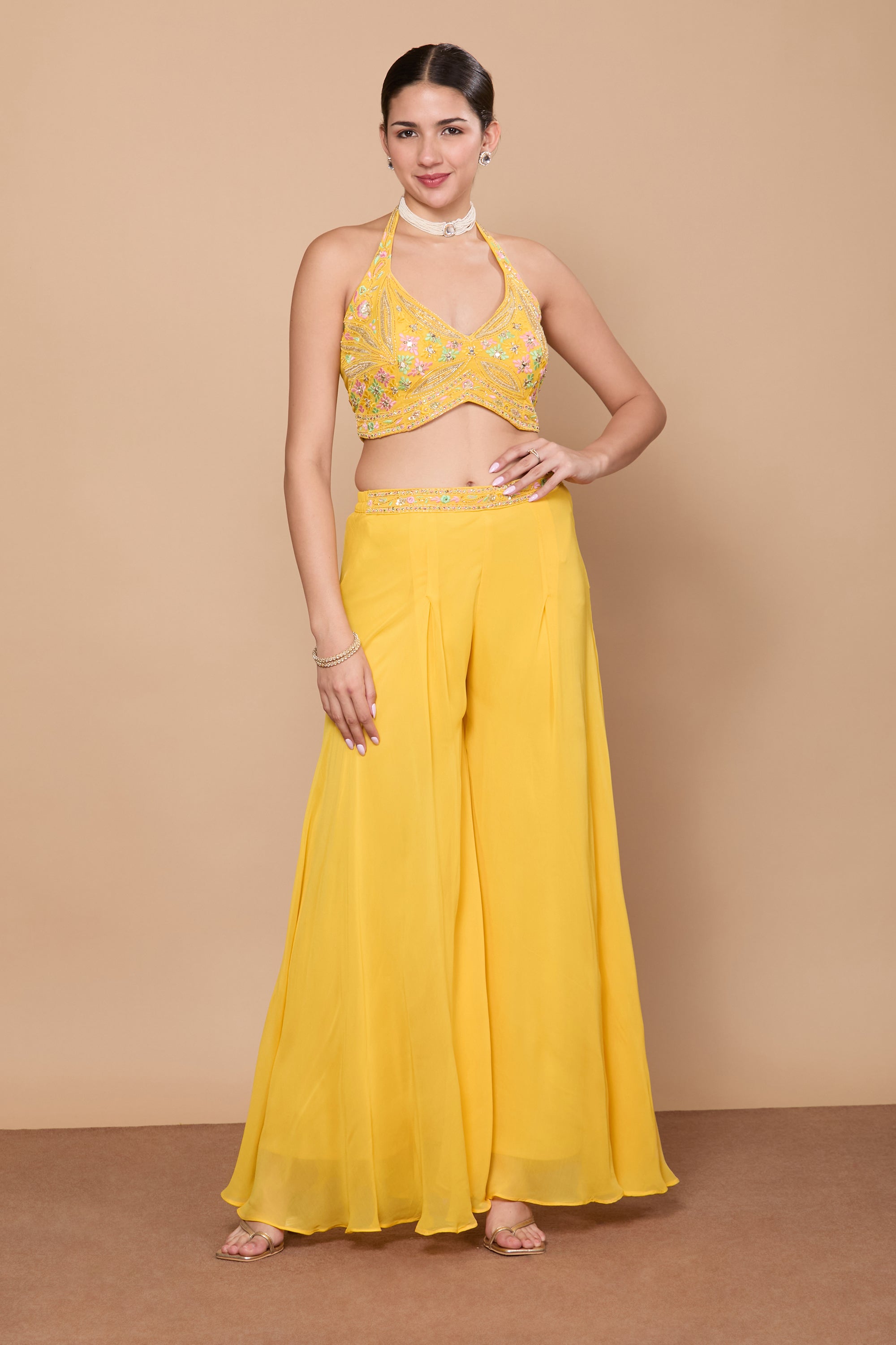 Eshita Crop Top Plazzo With Jacket - Roop Darshan
