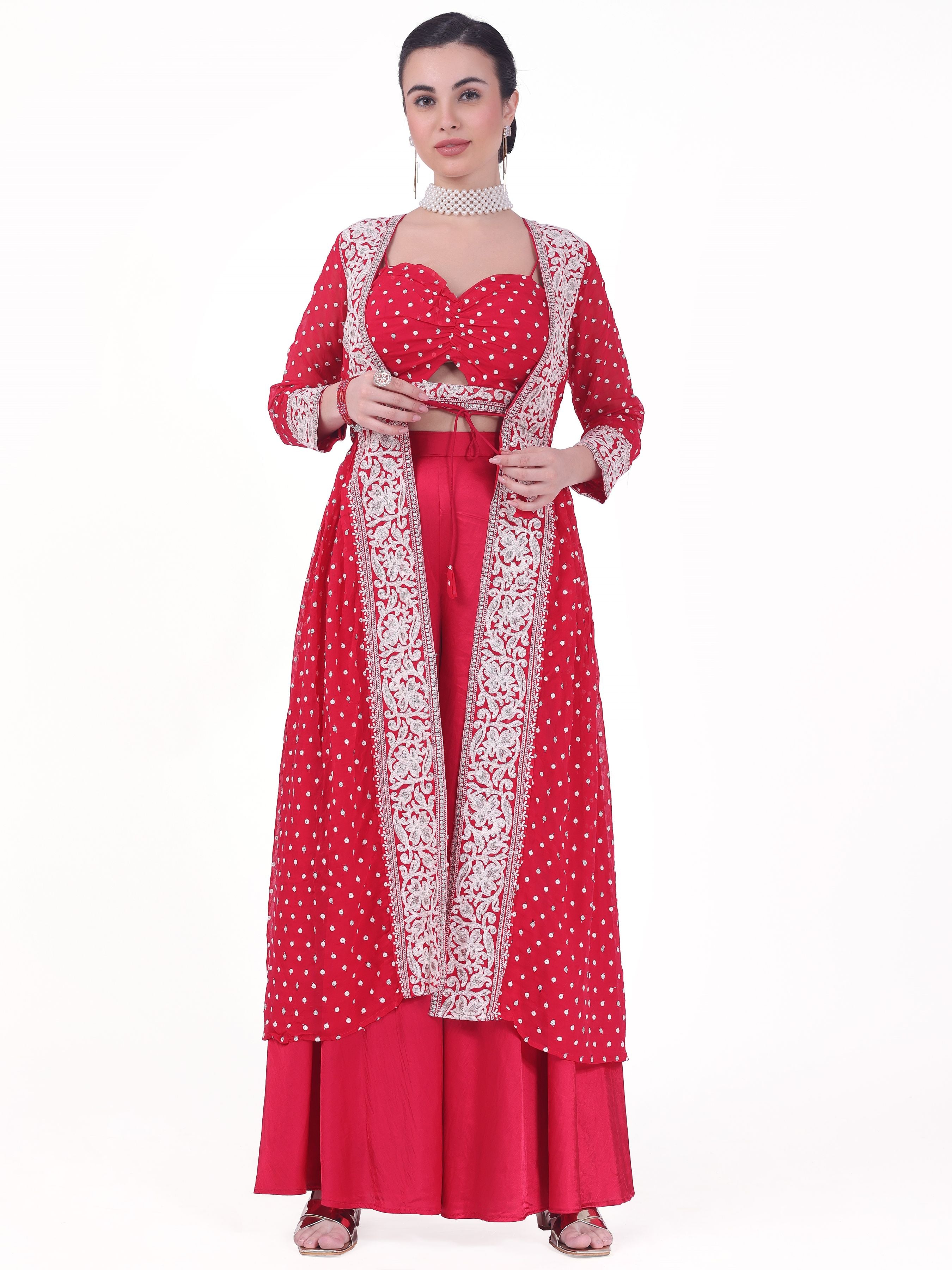 Prema Crop Top Palazzo Suit With Jacket - Roop Darshan