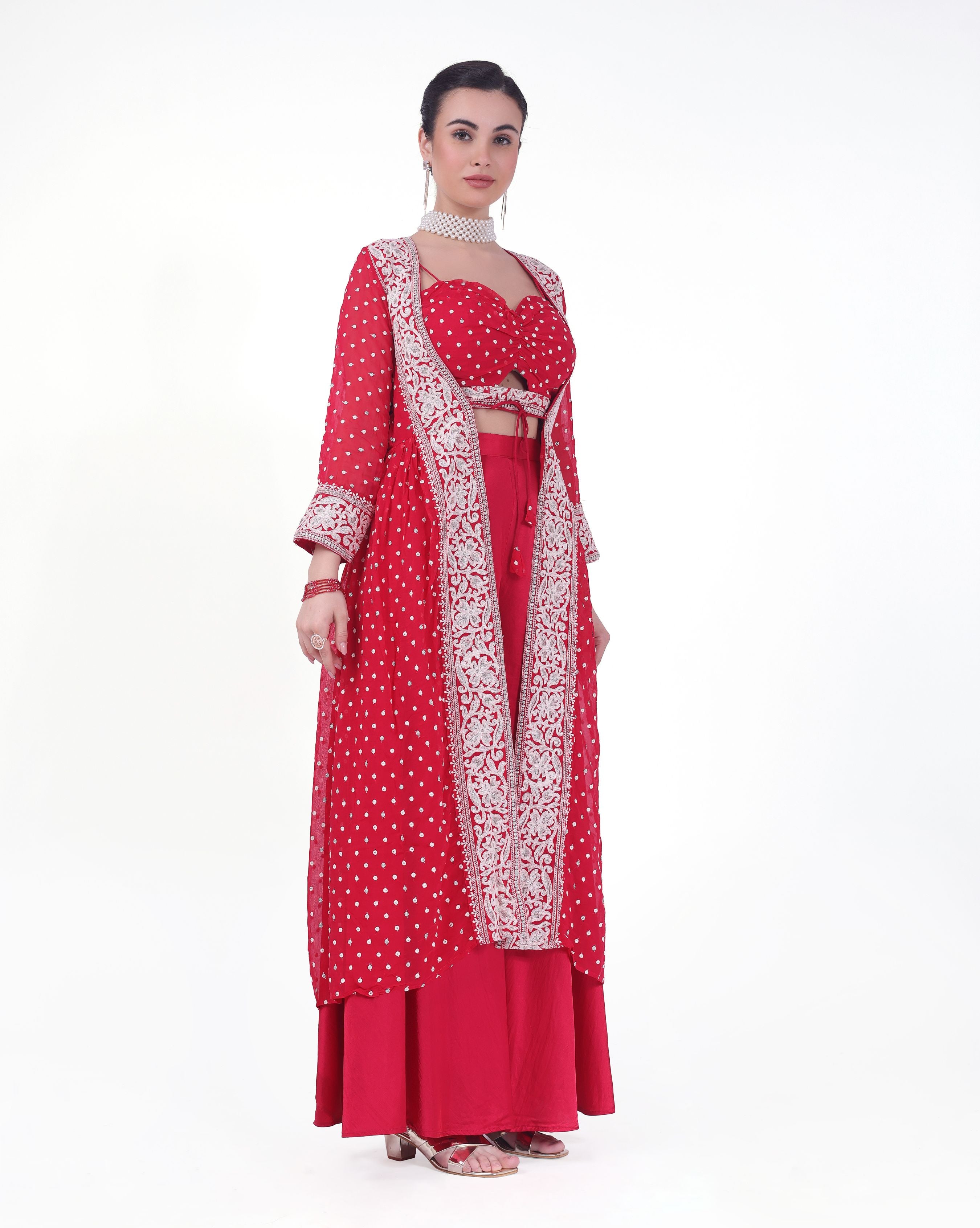 Prema Crop Top Palazzo Suit With Jacket - Roop Darshan