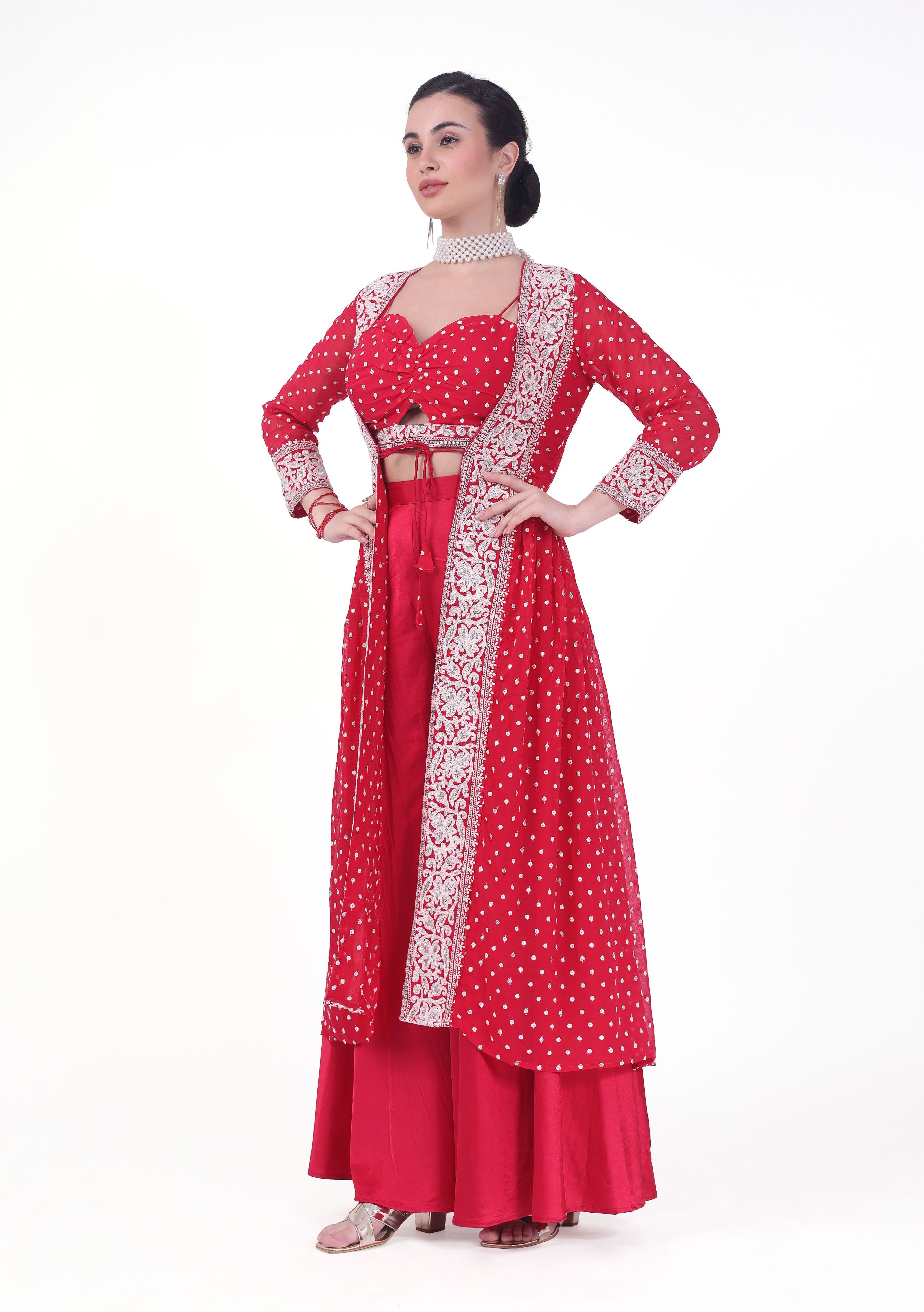 Prema Crop Top Palazzo Suit With Jacket - Roop Darshan