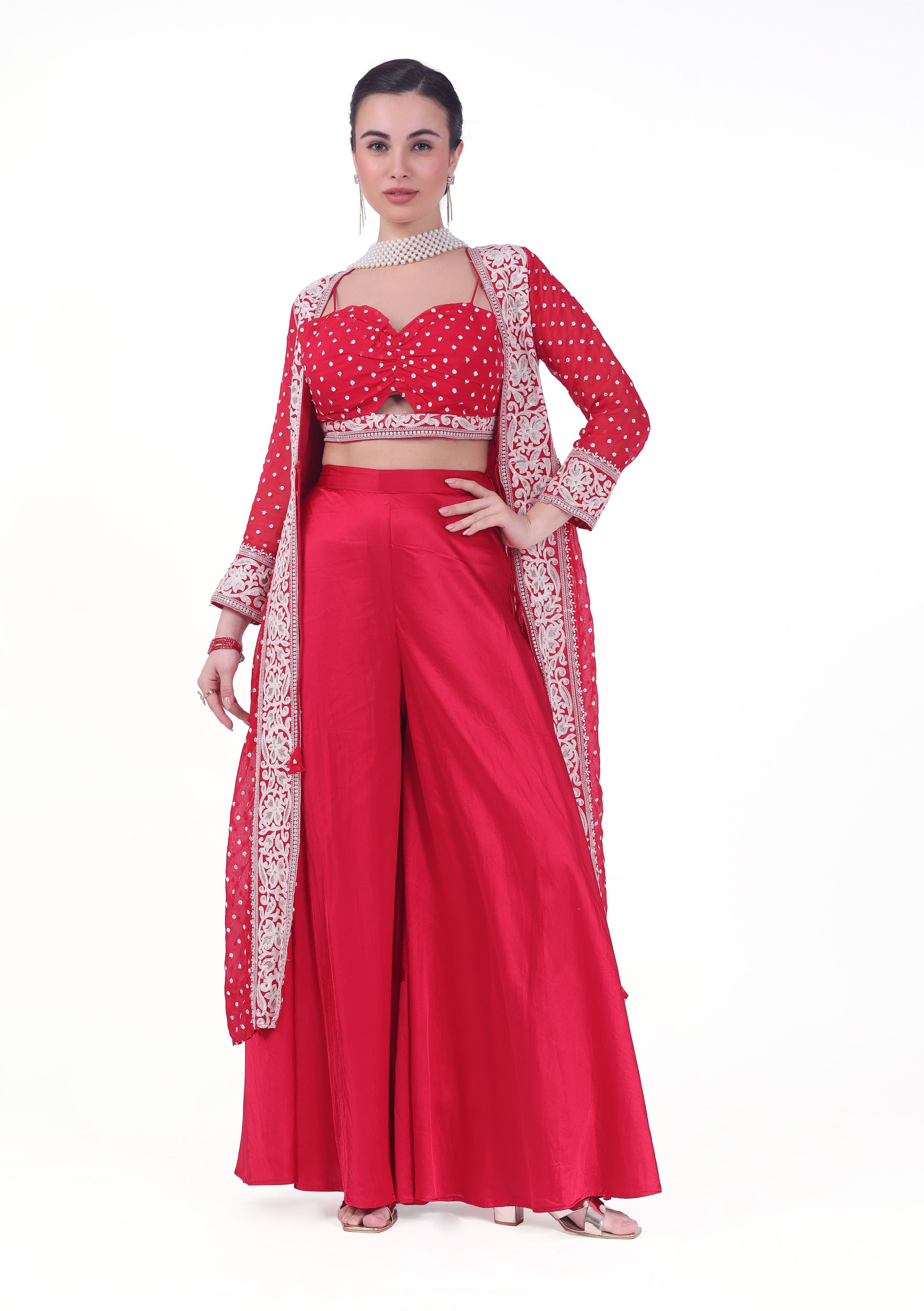 Prema Crop Top Palazzo Suit With Jacket - Roop Darshan
