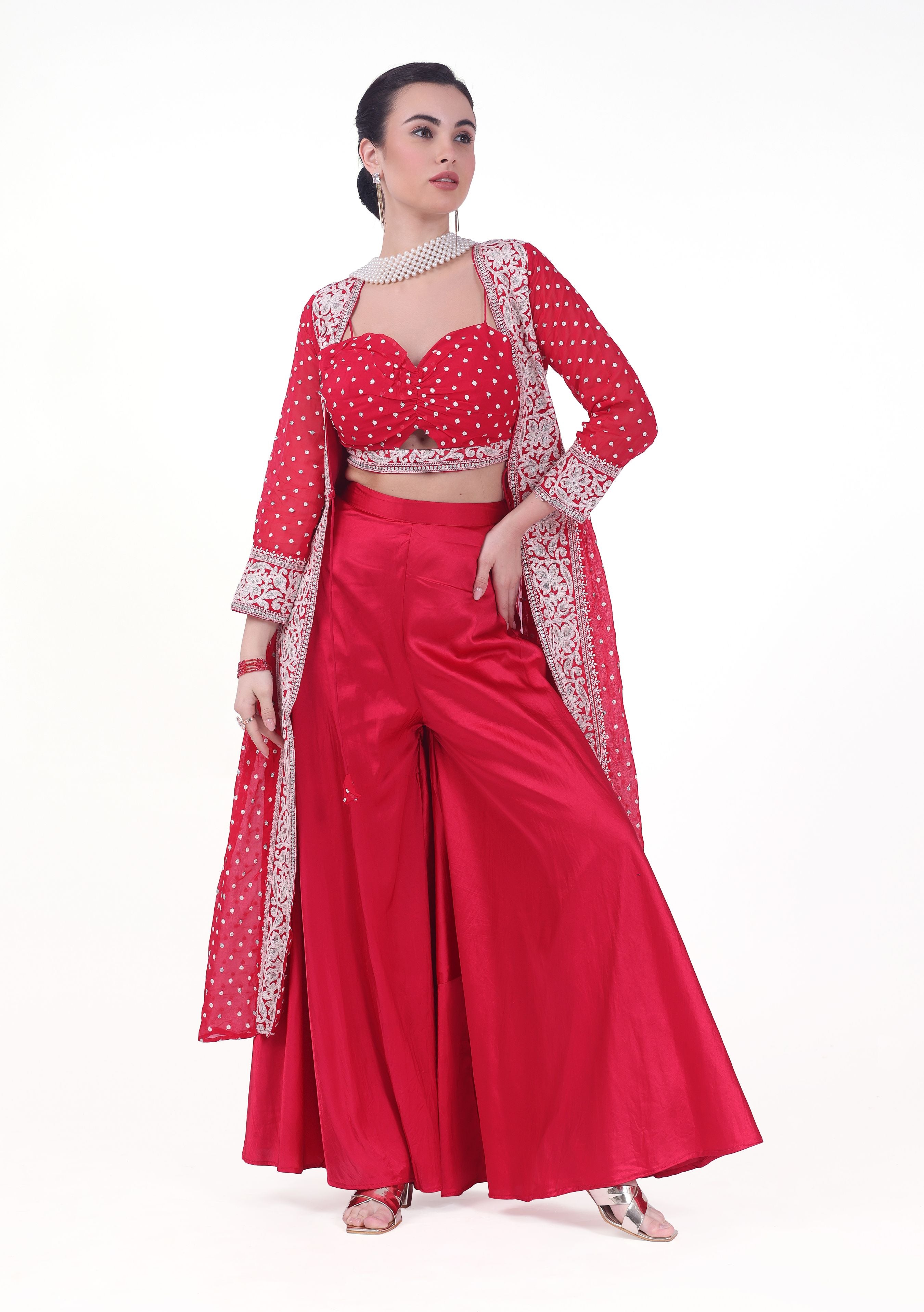 Prema Crop Top Palazzo Suit With Jacket - Roop Darshan