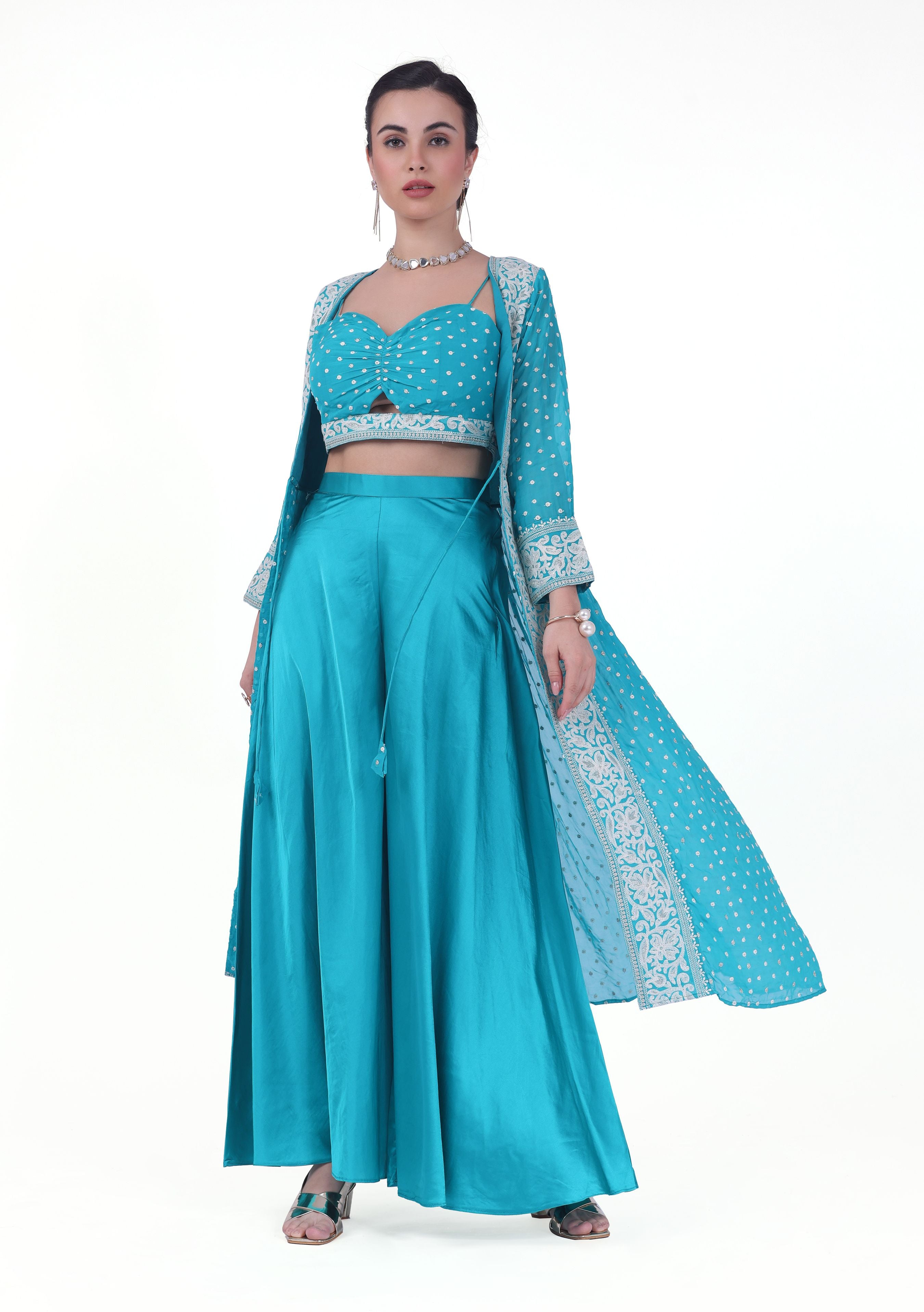 Prema Crop Top Palazzo Suit With Jacket - Roop Darshan