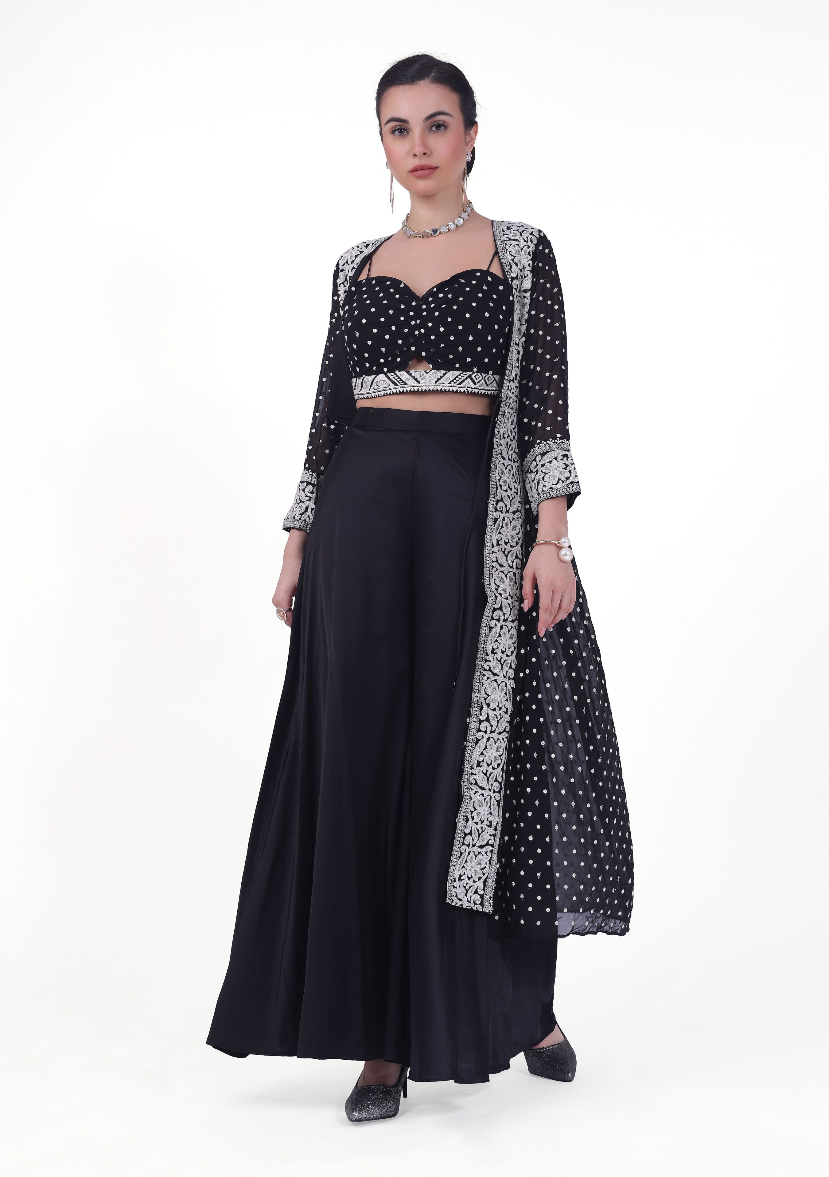 Prema Crop Top Palazzo Suit With Jacket - Roop Darshan