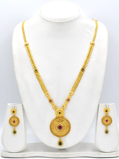 22ct Gold Multi CZ Long Necklace Set - Roop Darshan