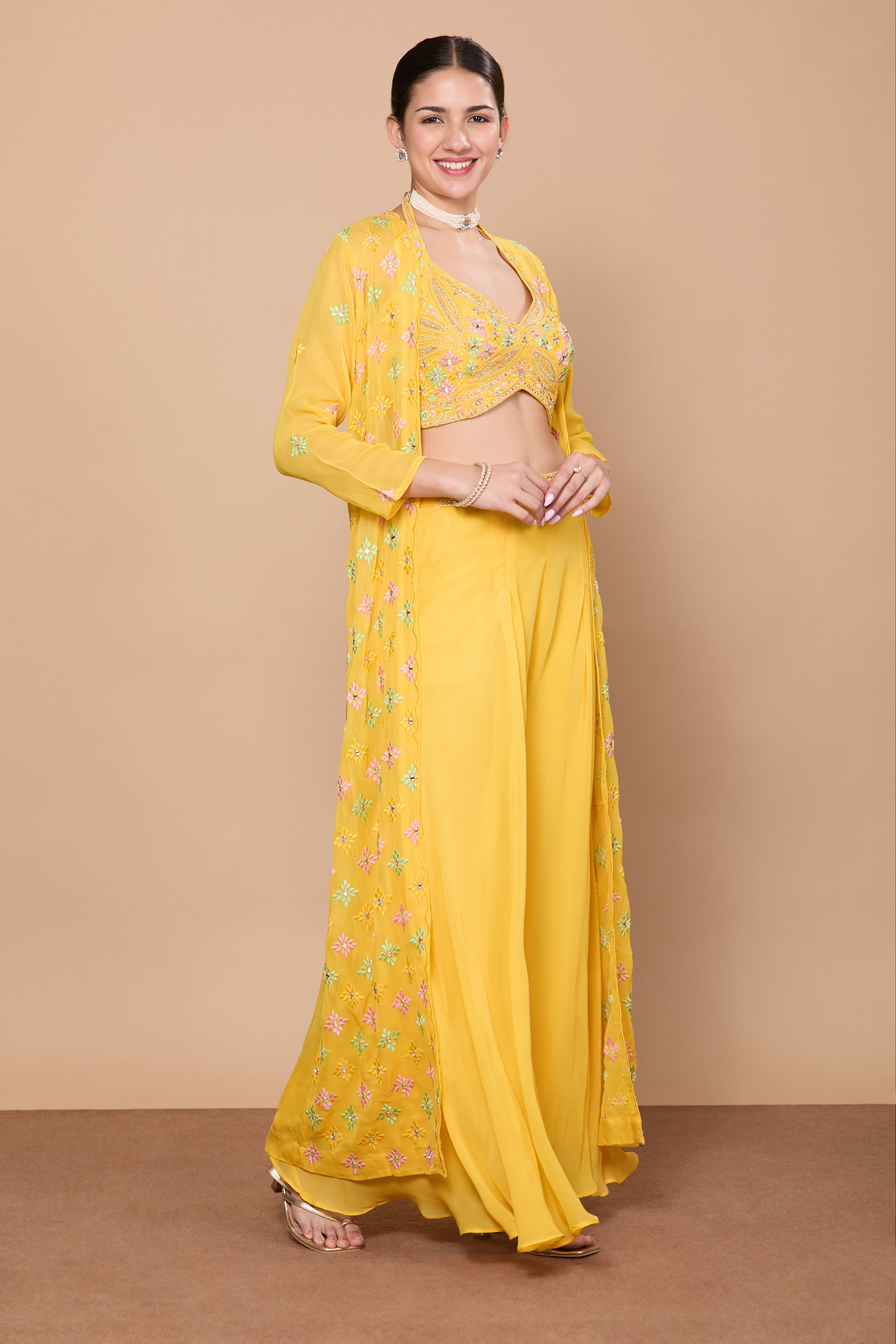 Eshita Crop Top Plazzo With Jacket - Roop Darshan