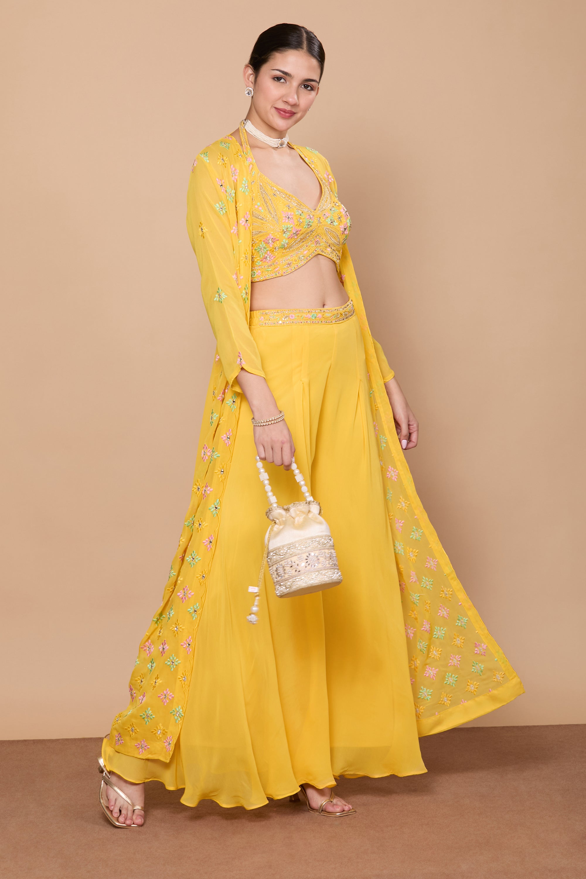 Eshita Crop Top Plazzo With Jacket - Roop Darshan
