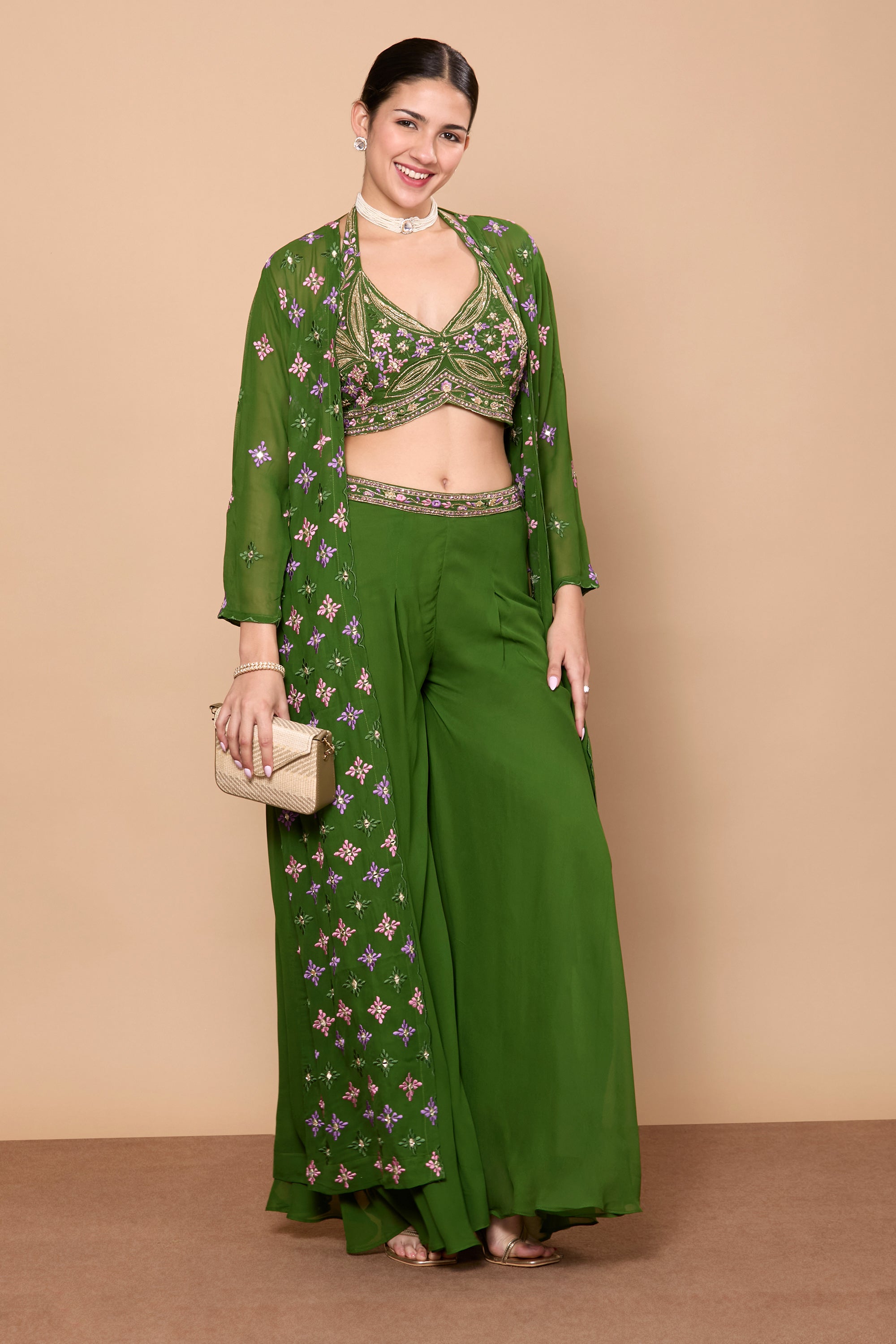 Eshita Crop Top Plazzo With Jacket - Roop Darshan