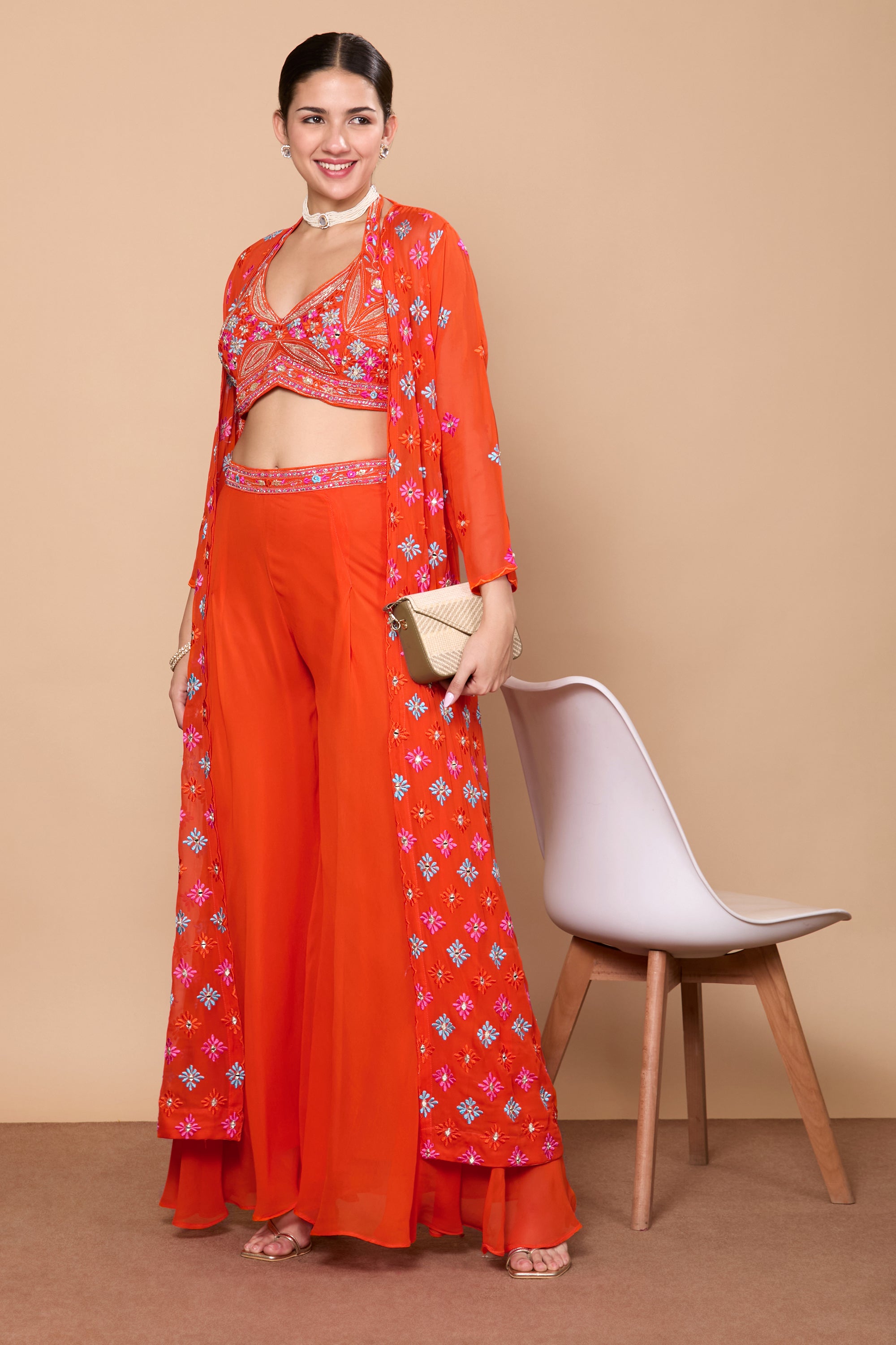 Eshita Crop Top Plazzo With Jacket - Roop Darshan