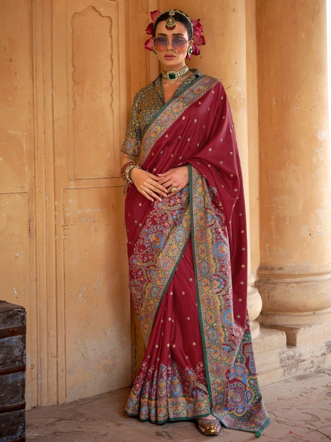 Vaani Silk Printed Saree – Cherry