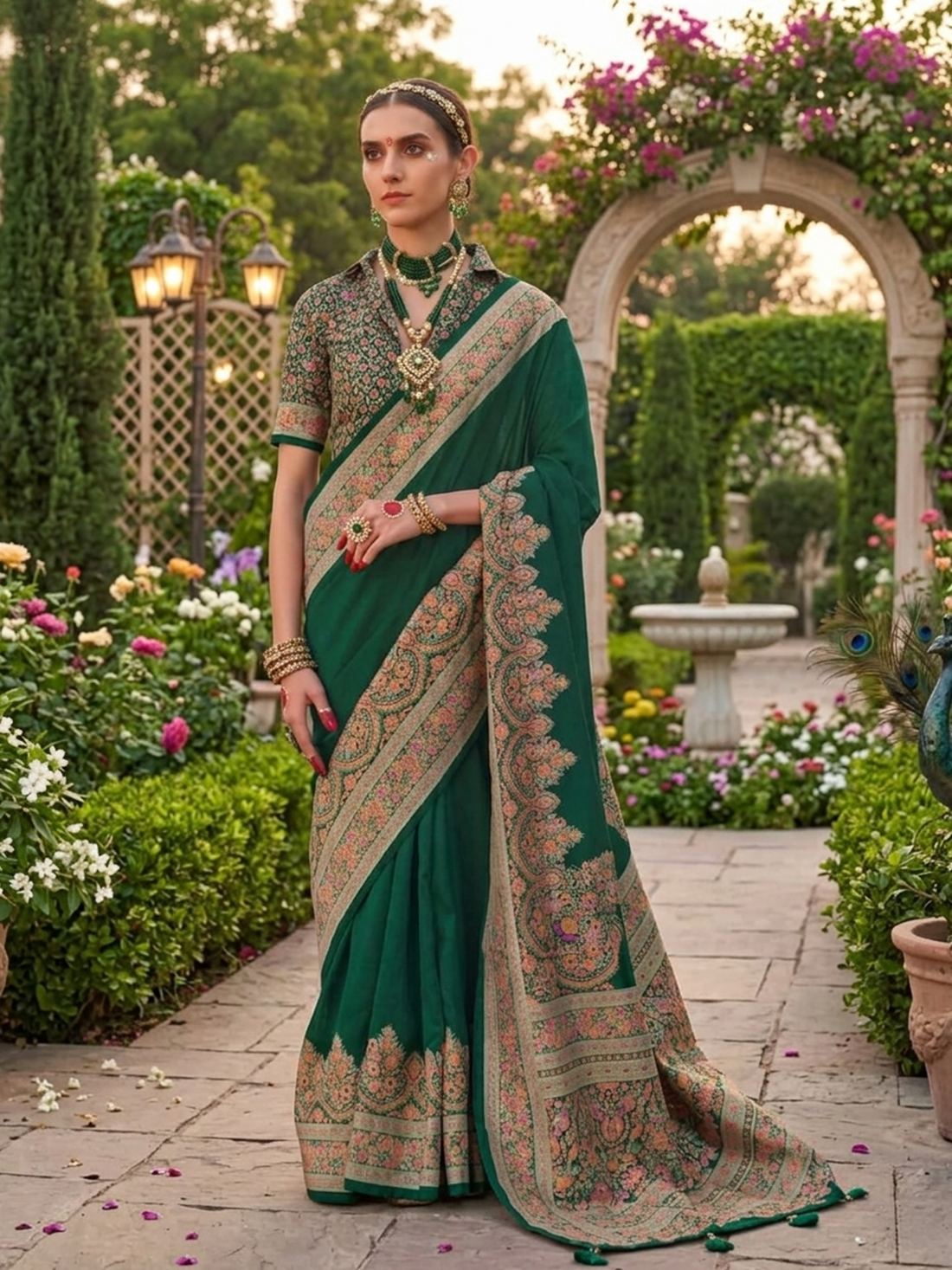 Tanishka Silk Printed Saree - Green