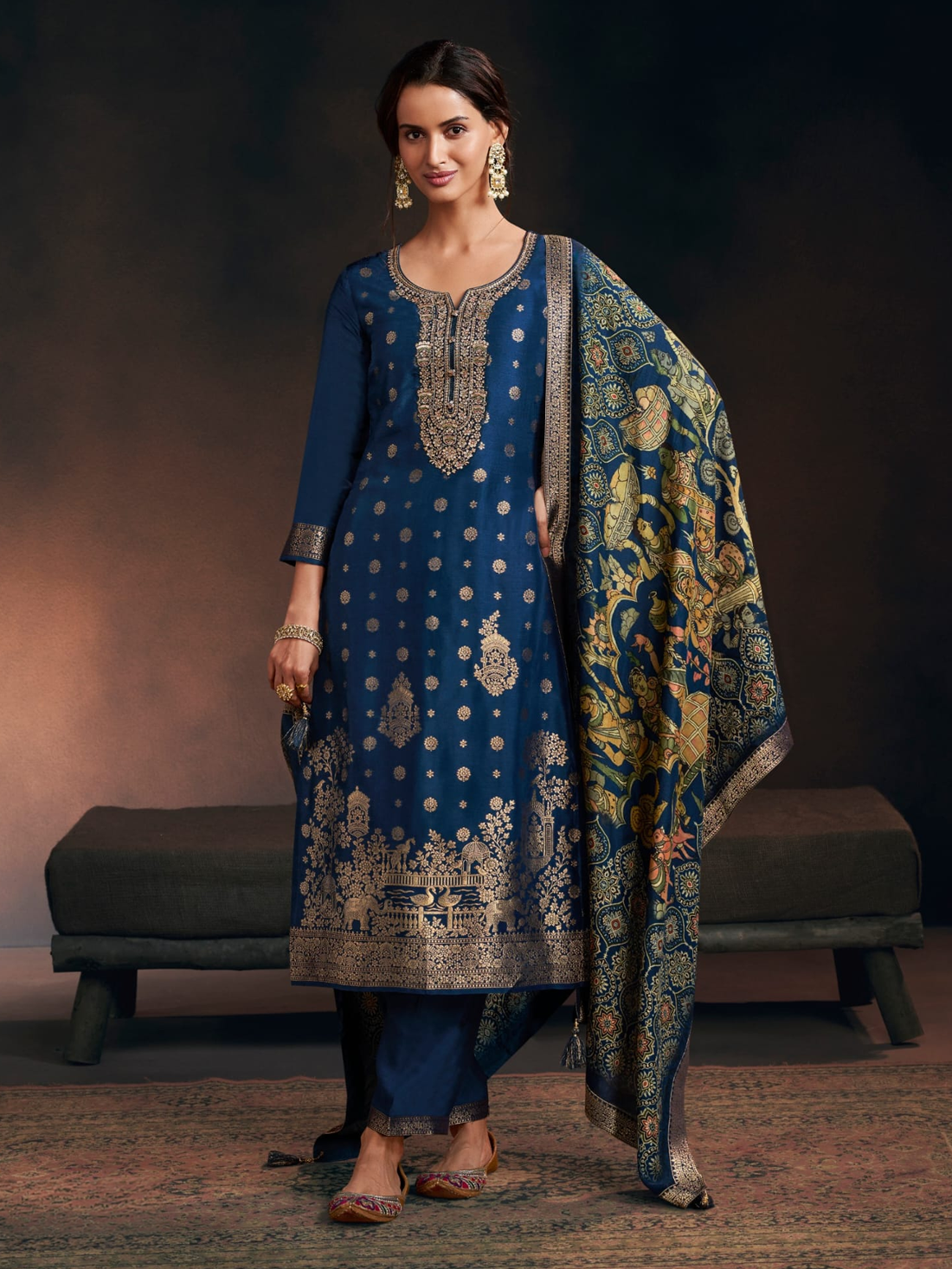 Shivani Silk Straight Kamiz & Pant