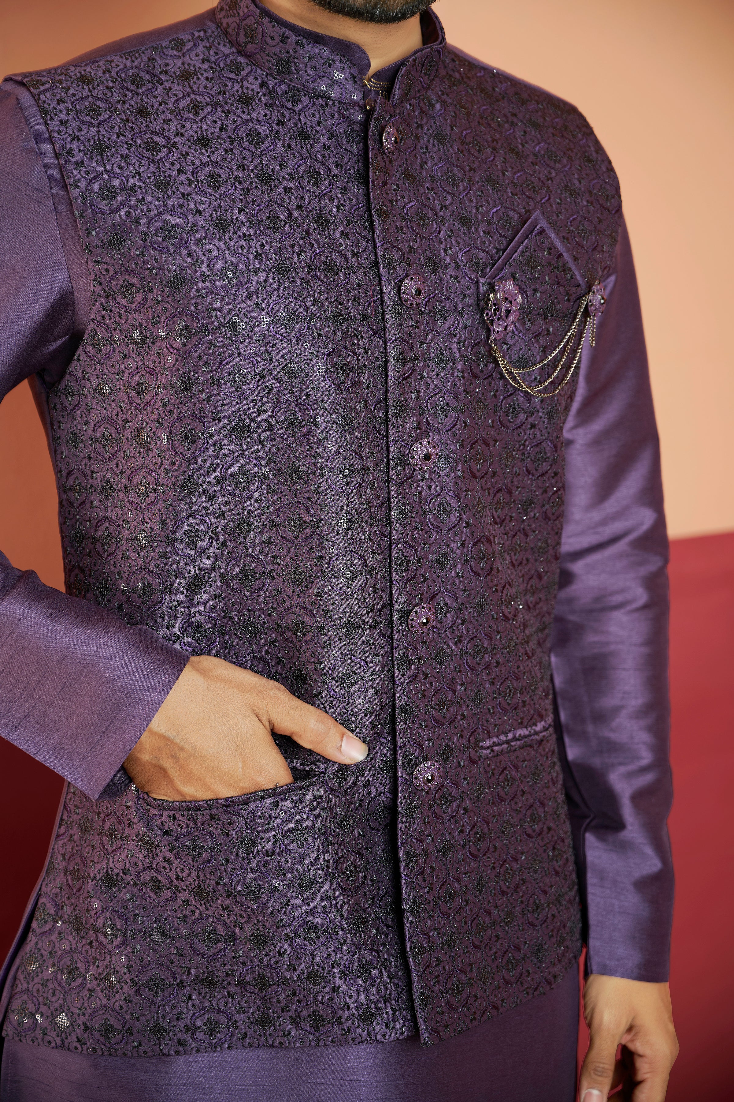Mens Kurta Set With Jacket - Roop Darshan