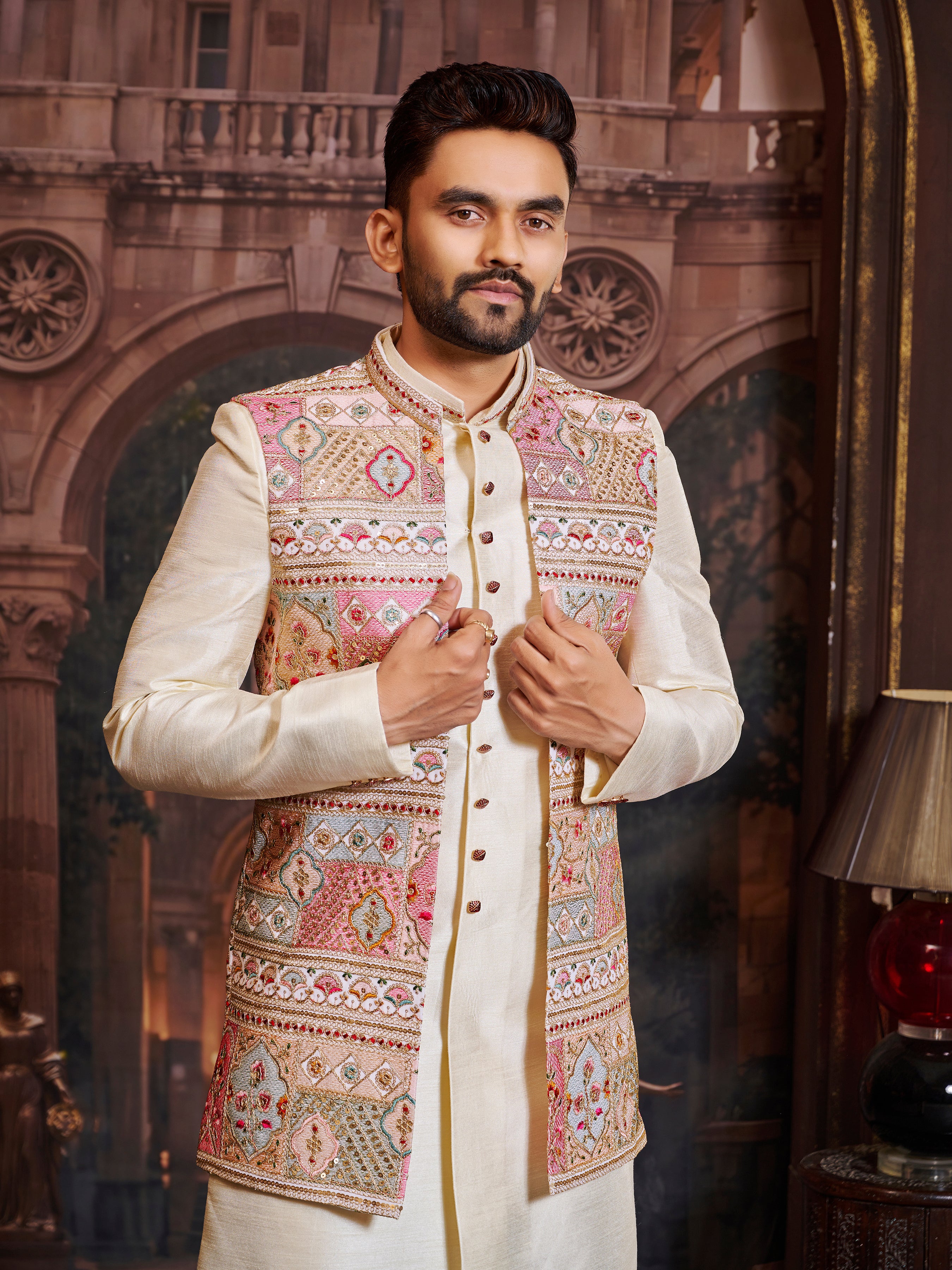 Mens Kurta Set With Jacket - Roop Darshan