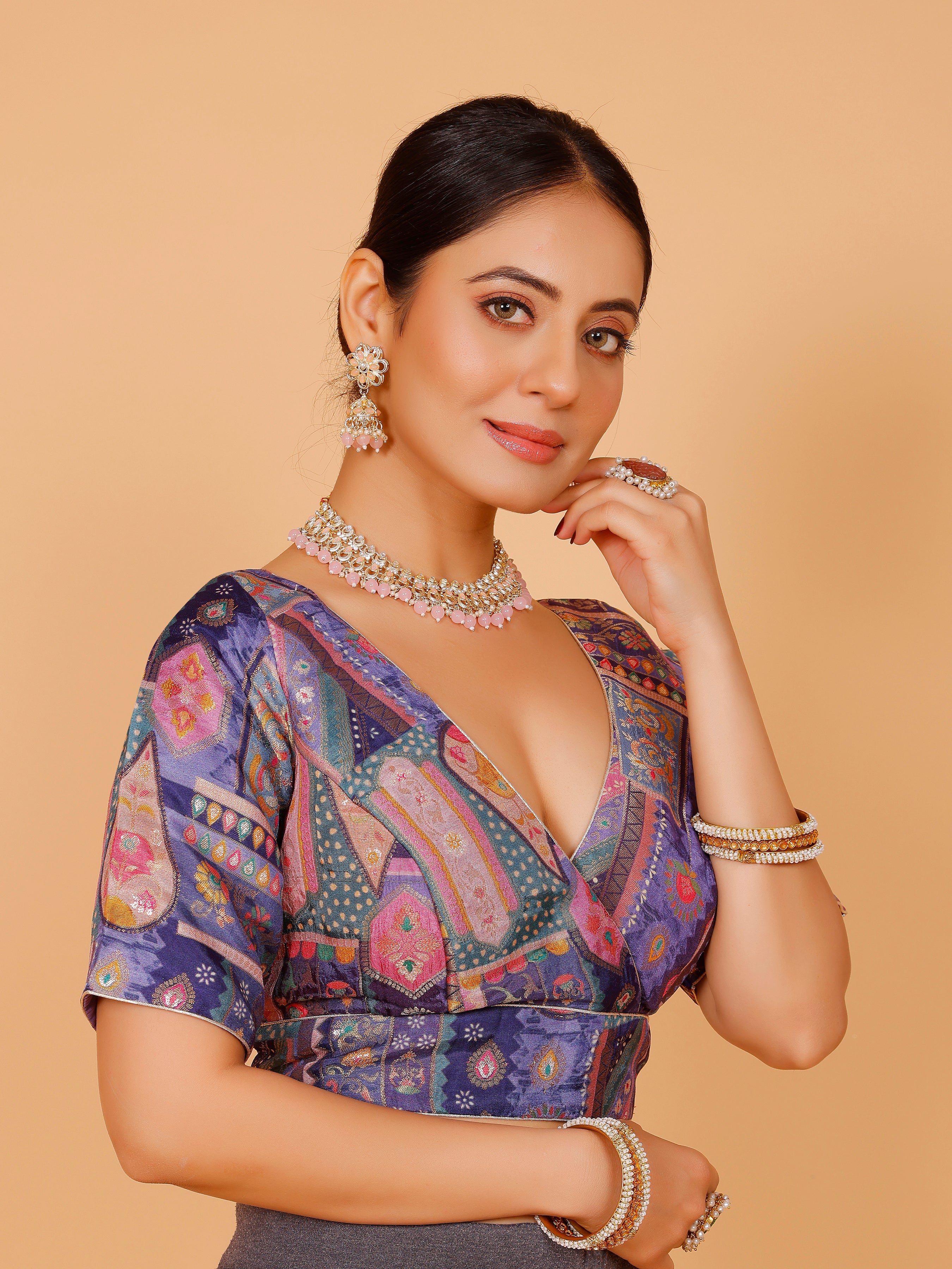 Silk Printed Blouse - Roop Darshan
