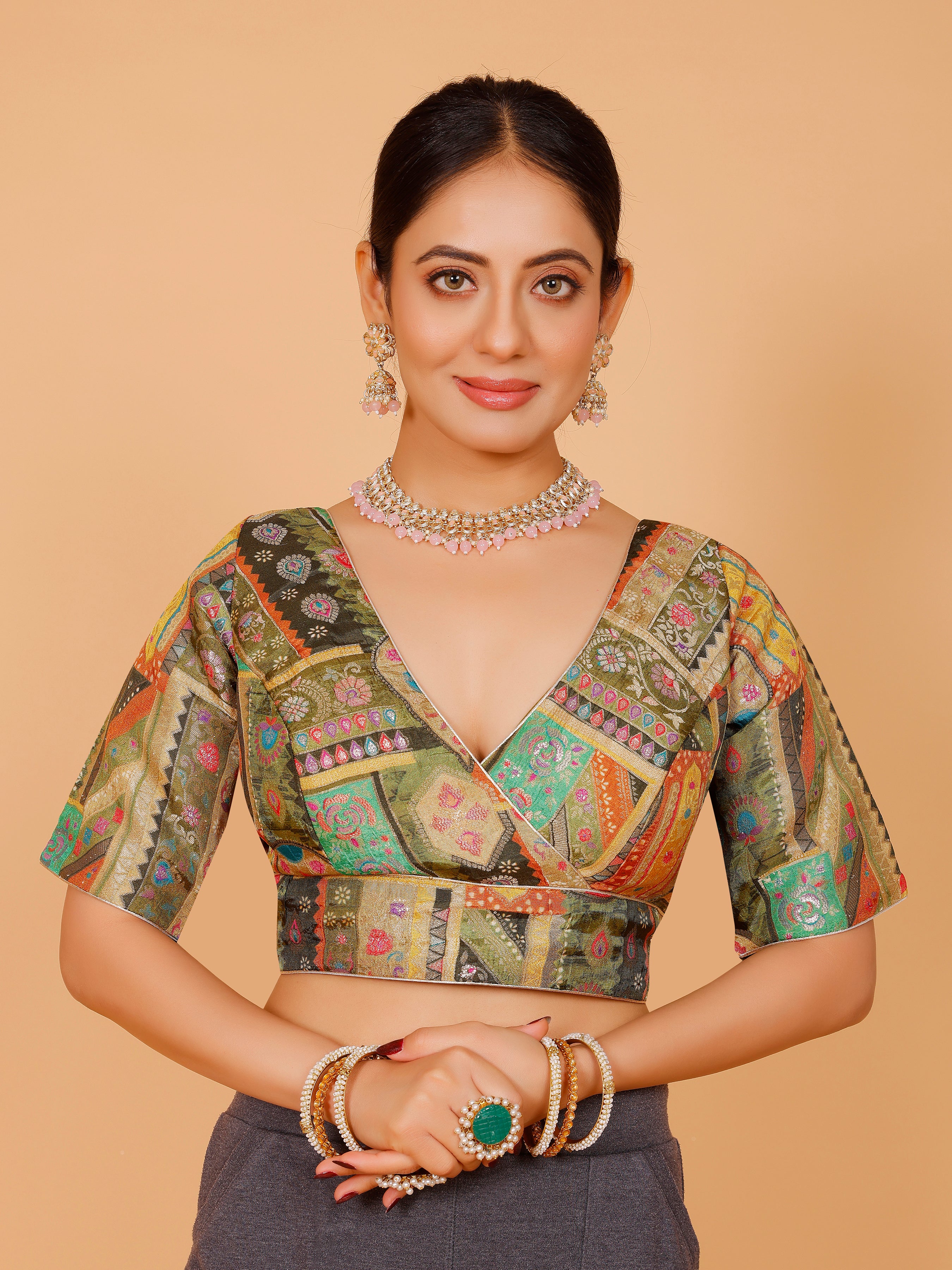Silk Printed Blouse - Roop Darshan