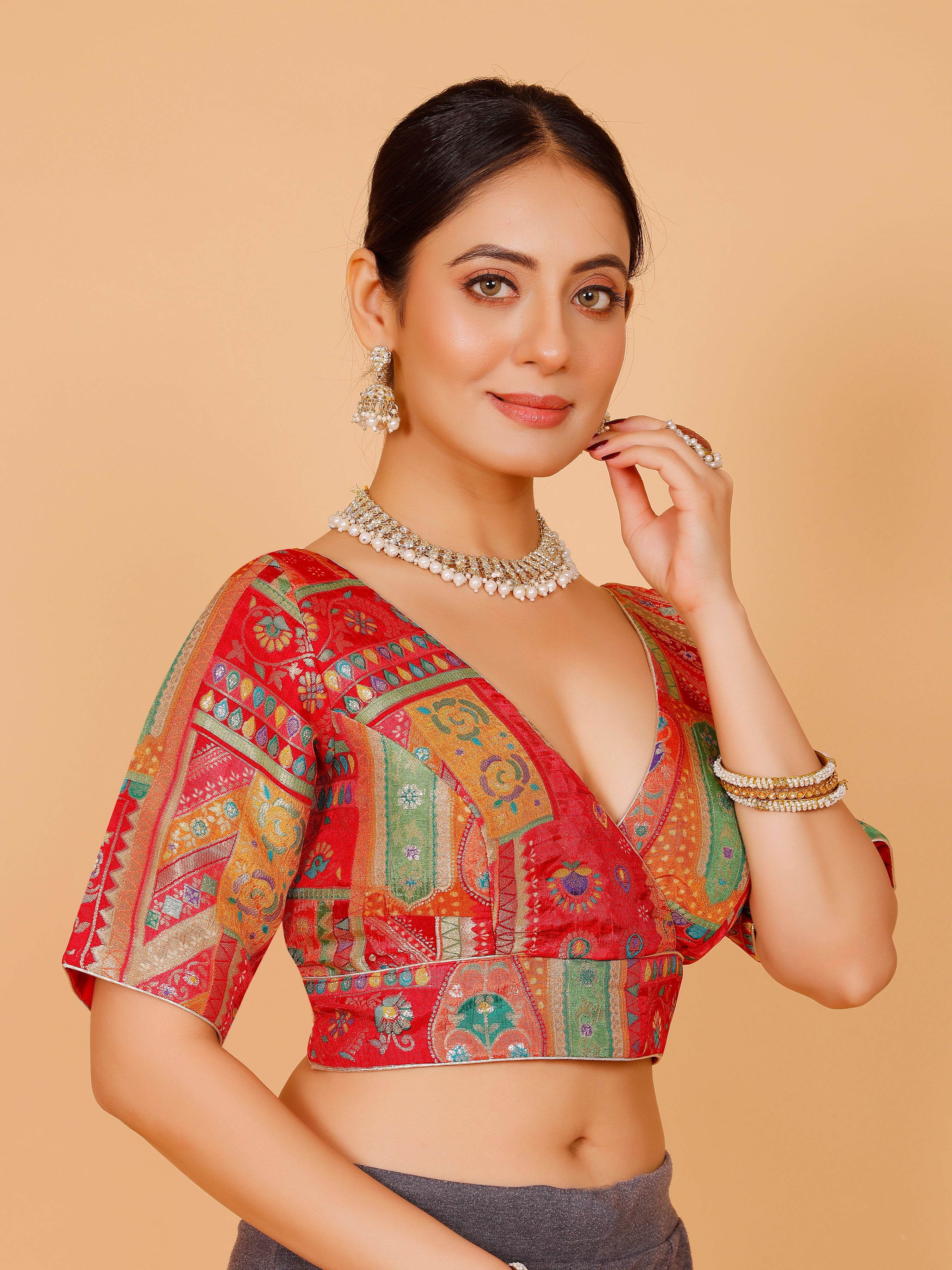 Silk Printed Blouse - Roop Darshan