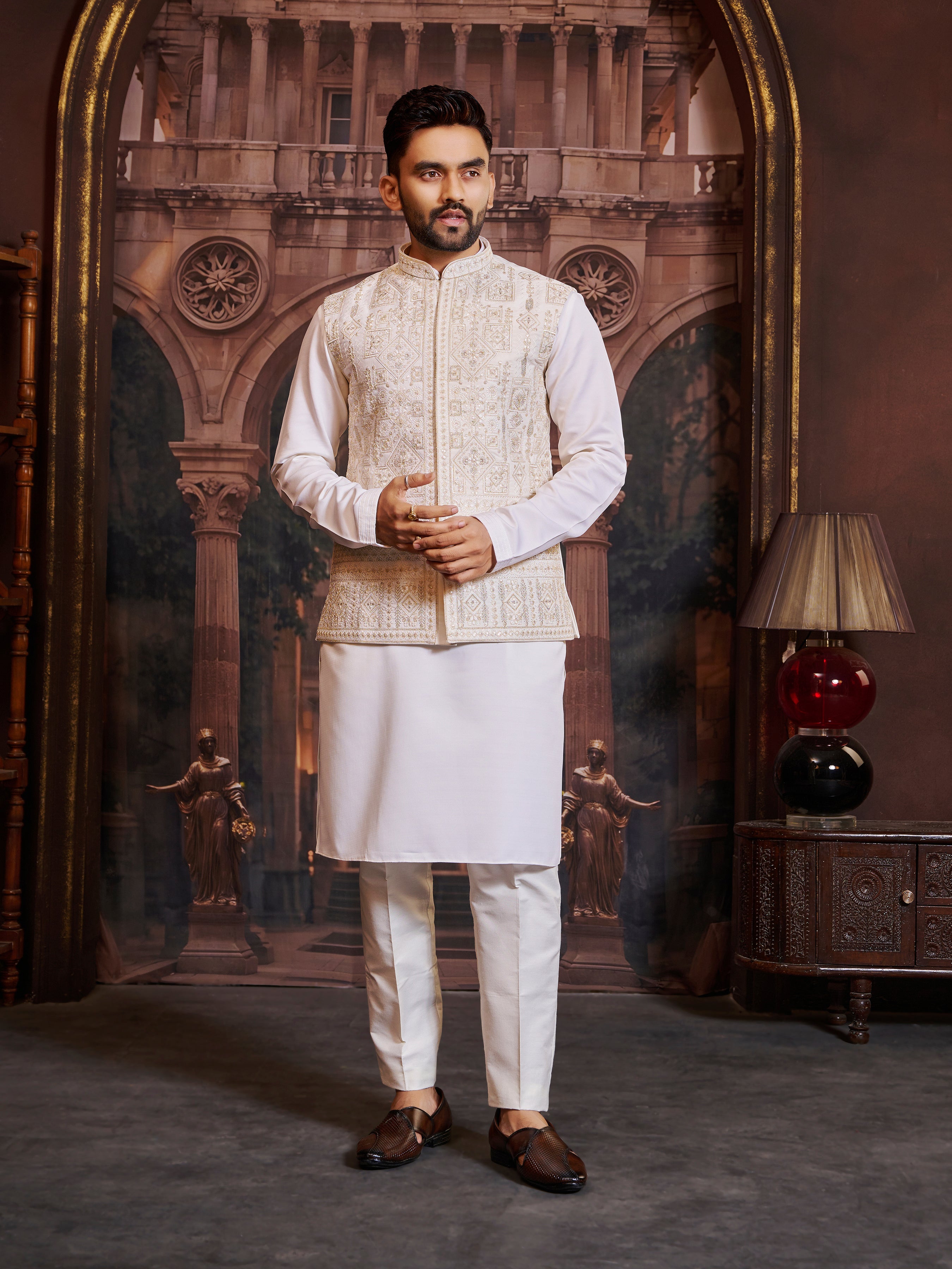 Mens Kurta Set With Jacket - Roop Darshan
