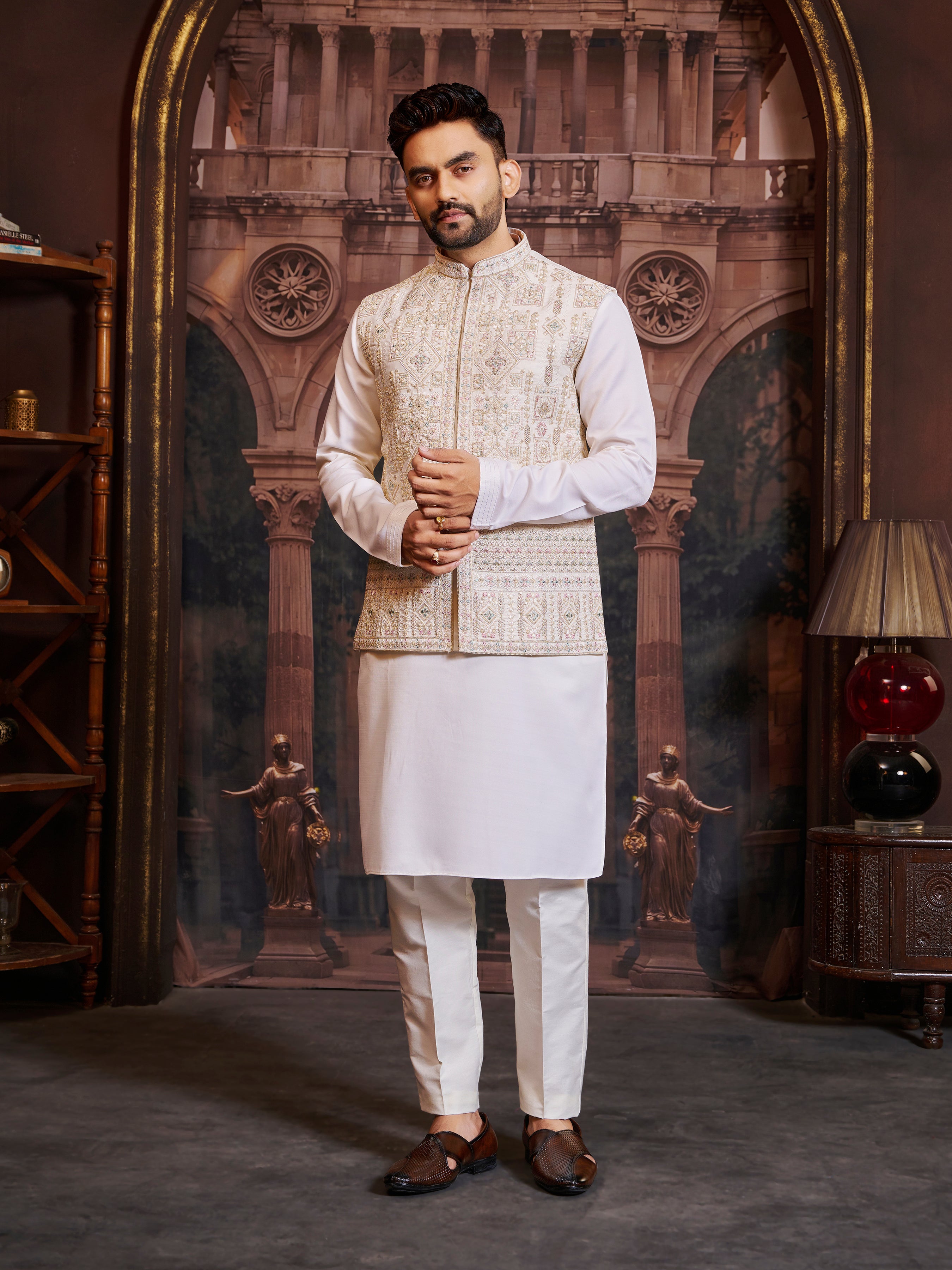 Mens Kurta Set With Jacket - Roop Darshan
