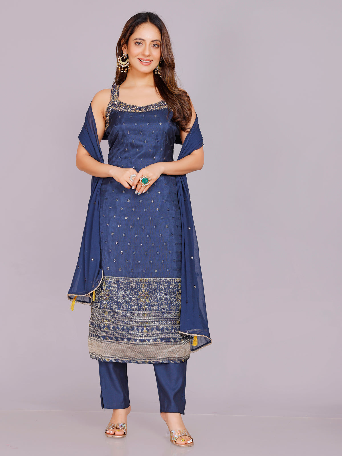 Aishani Silk Straight-cut Suit - Roop Darshan