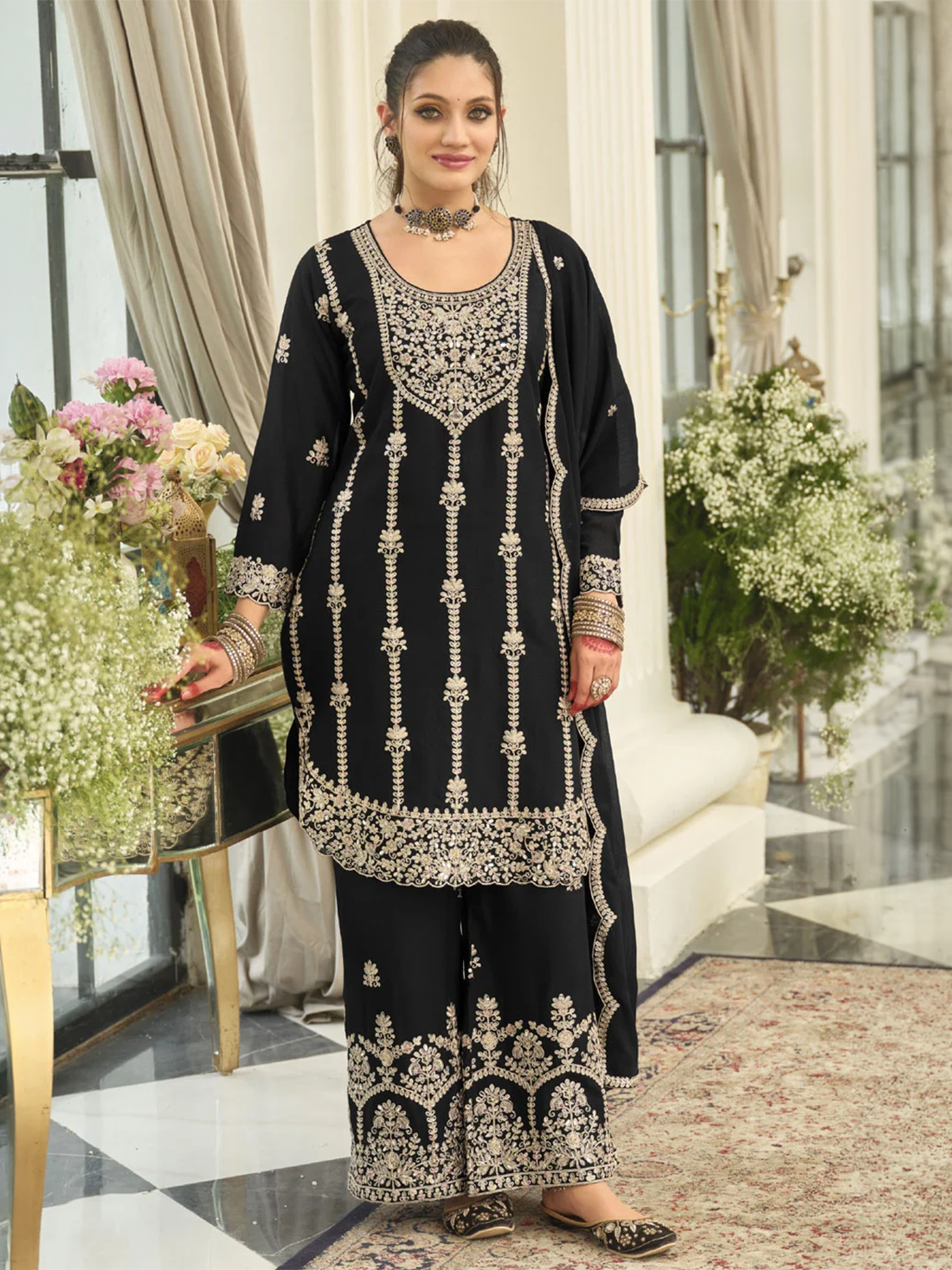 Madhavi Silk Palazzo Suit - Roop Darshan