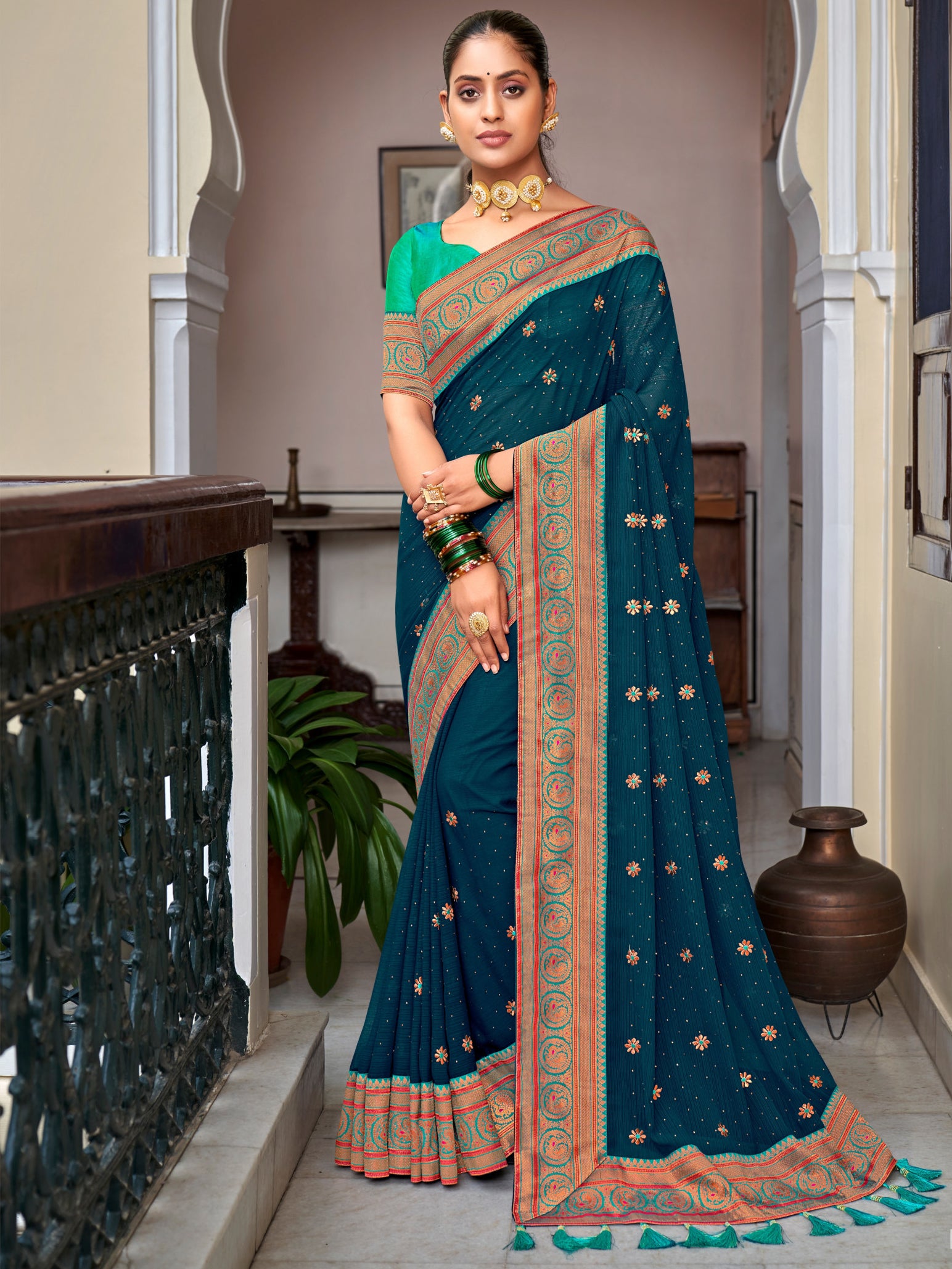 Ziya Silk Contrast Border Saree