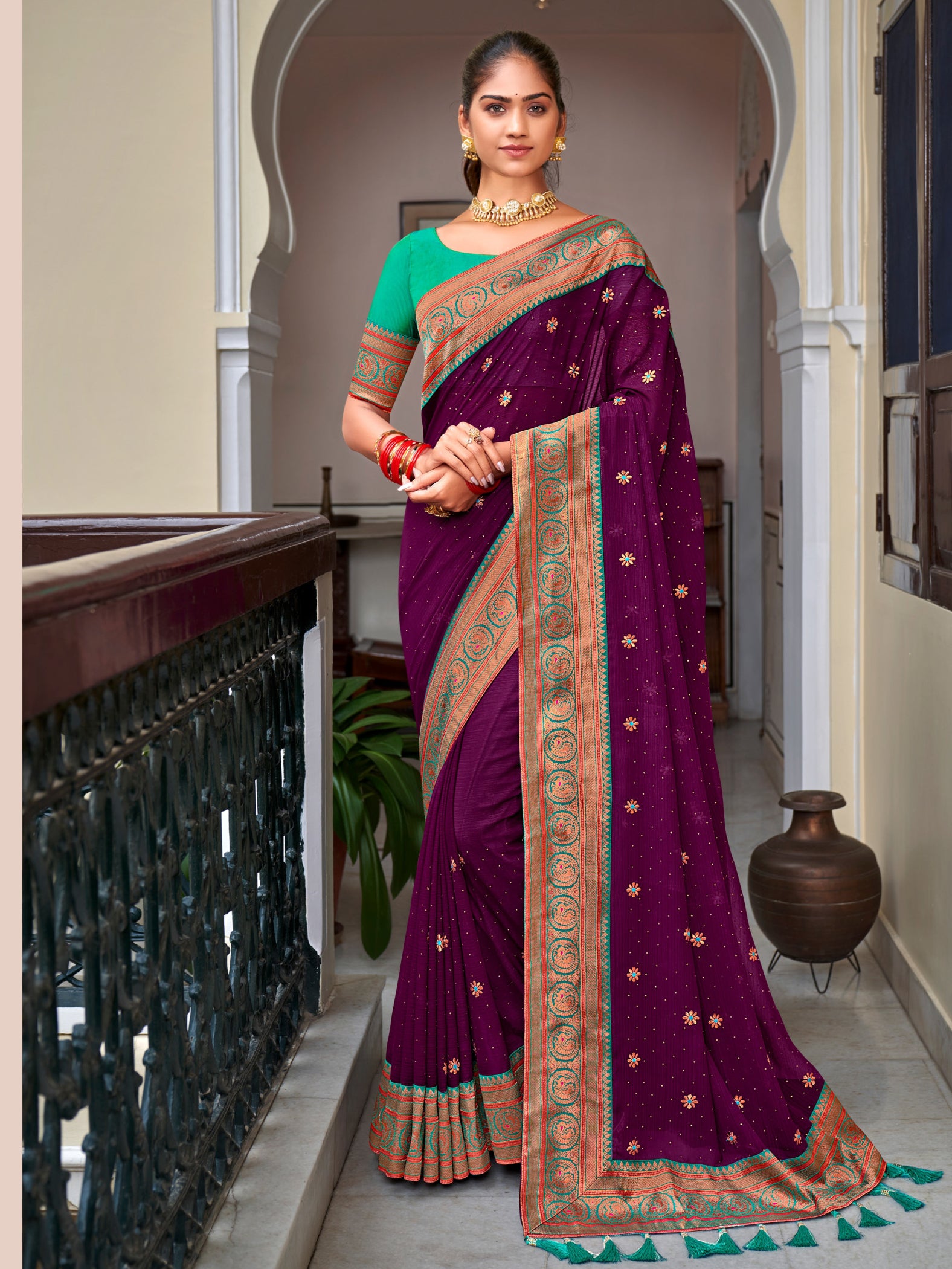 Ziya Silk Contrast Border Saree