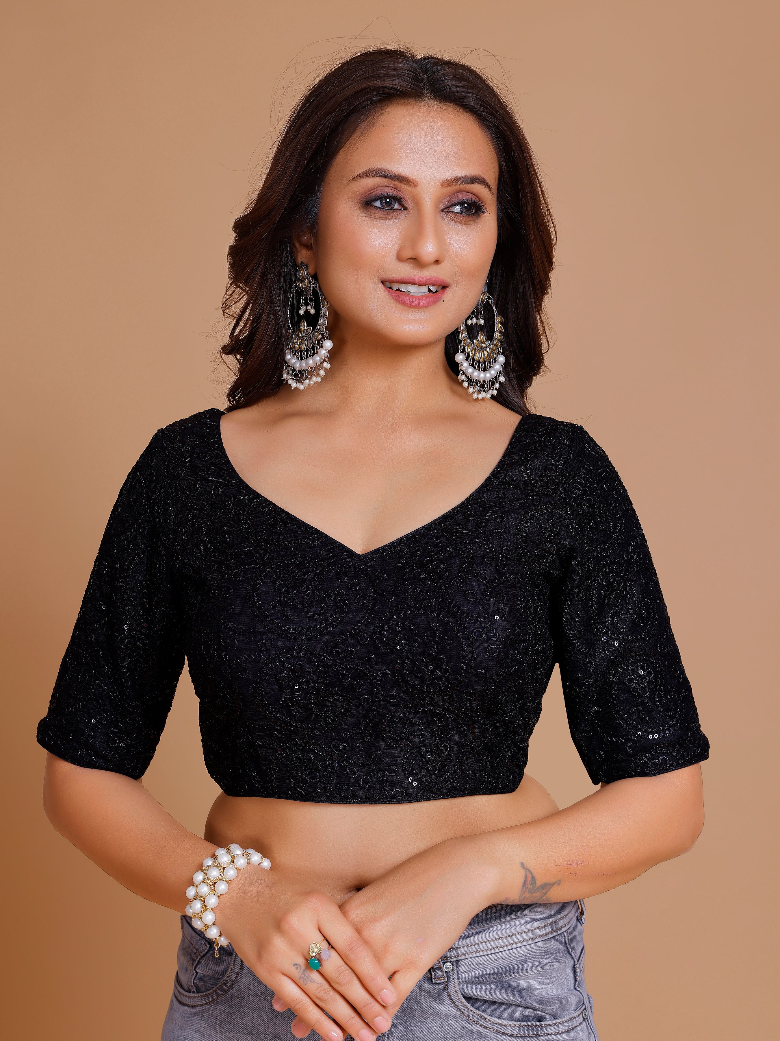 Net Embroidered Tiki Work Blouse - Roop Darshan