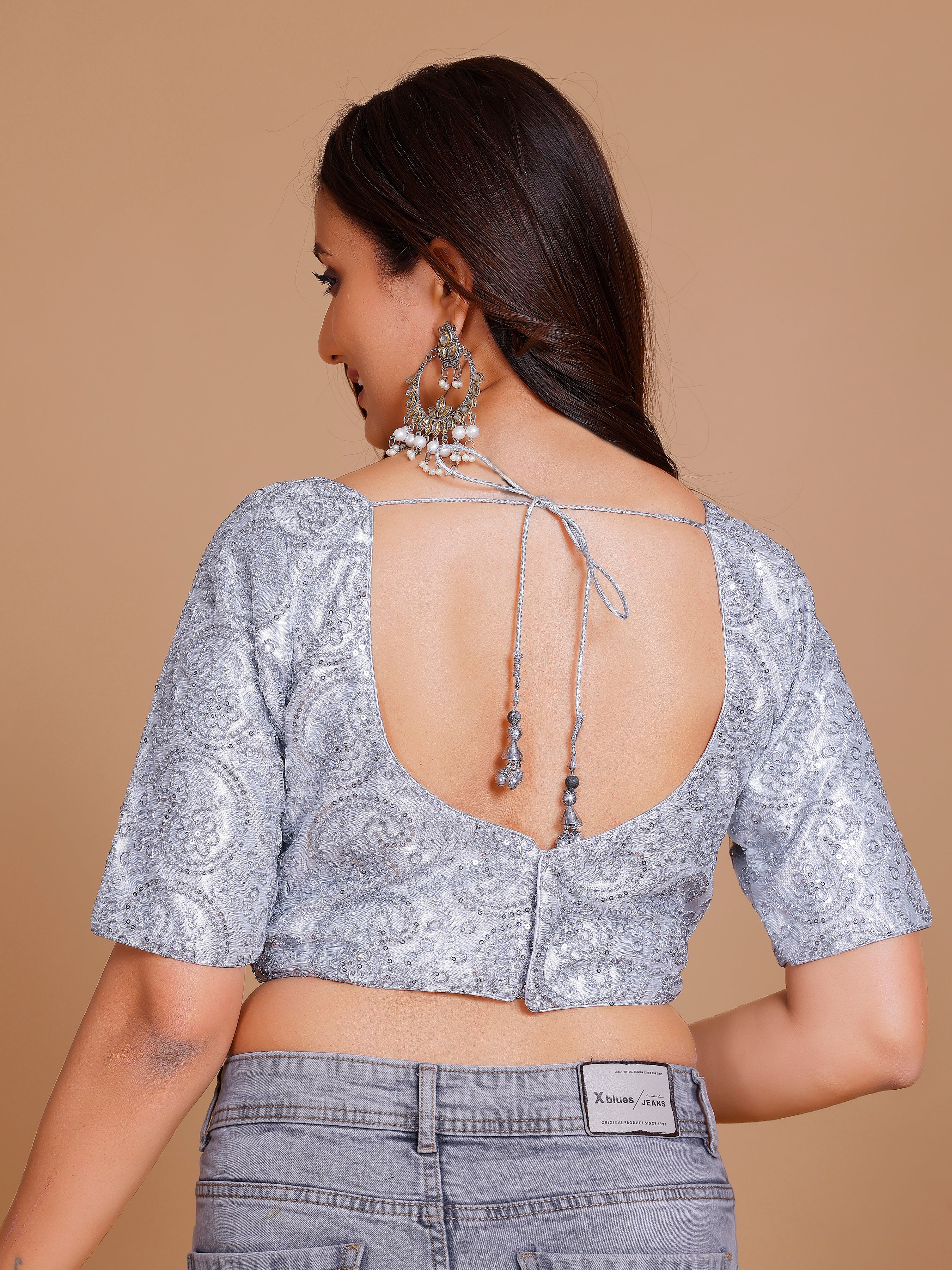 Net Embroidered Tiki Work Blouse - Roop Darshan