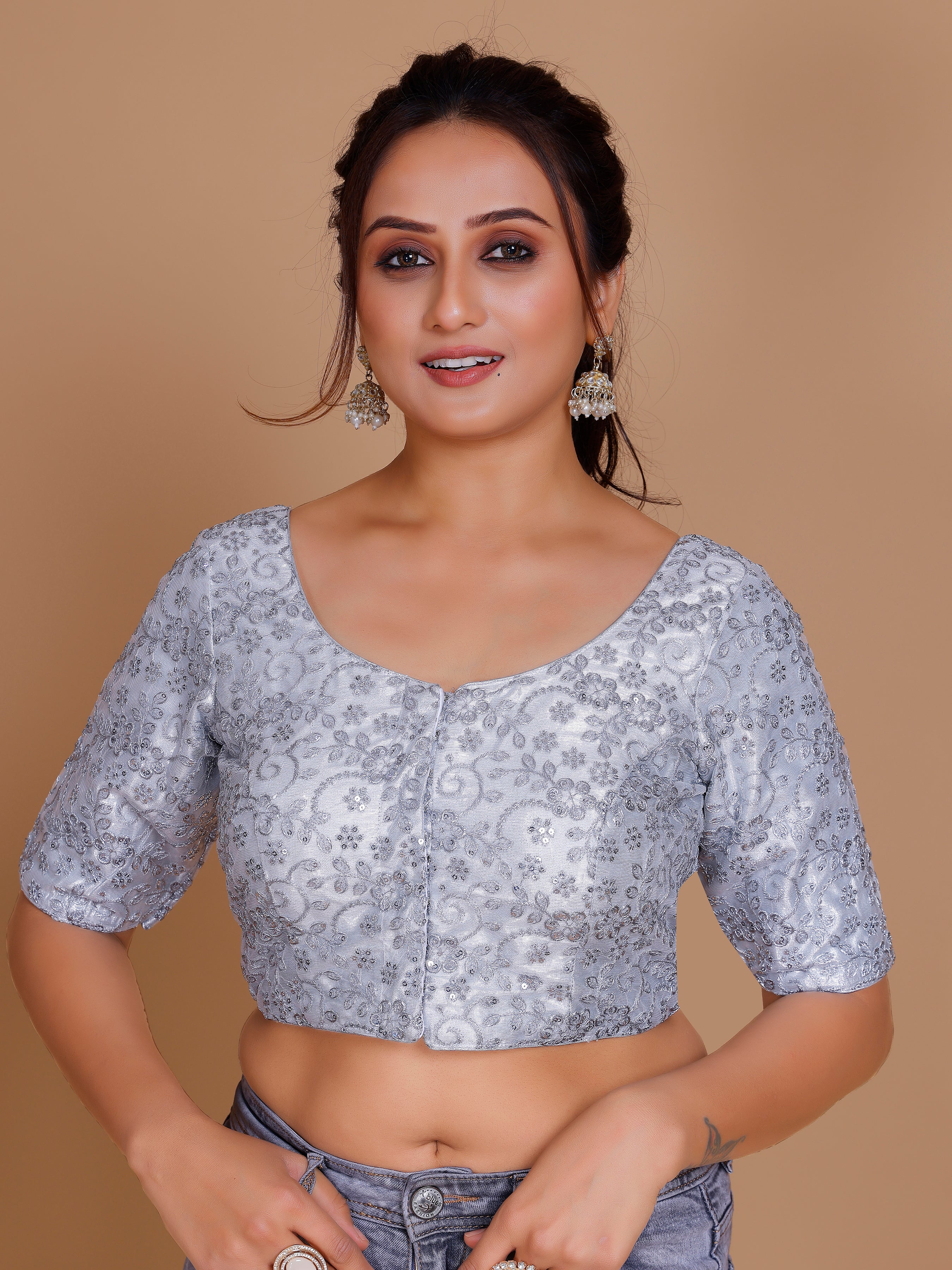 Net Embroidered Tiki Work Blouse - Roop Darshan