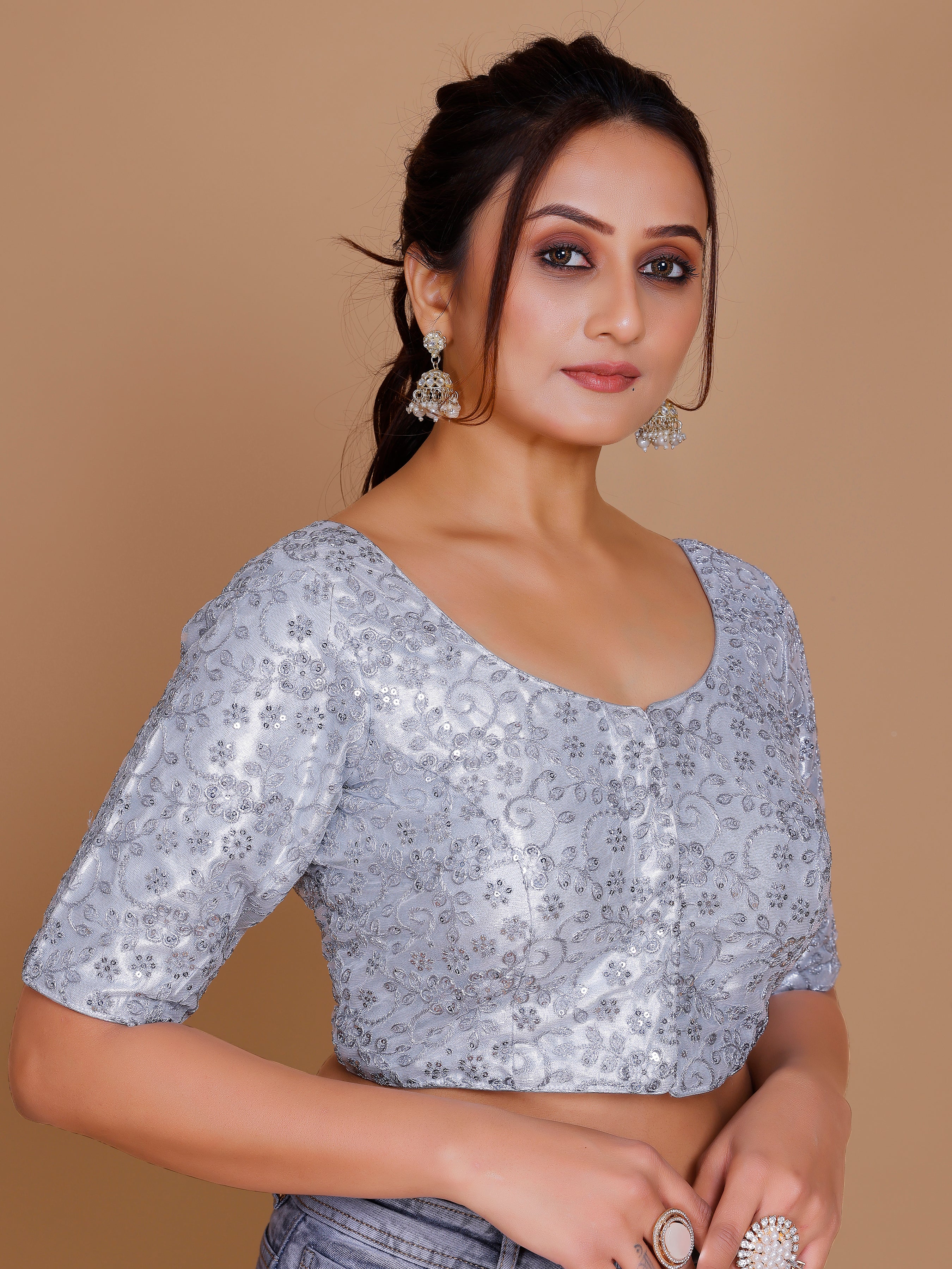 Net Embroidered Tiki Work Blouse - Roop Darshan