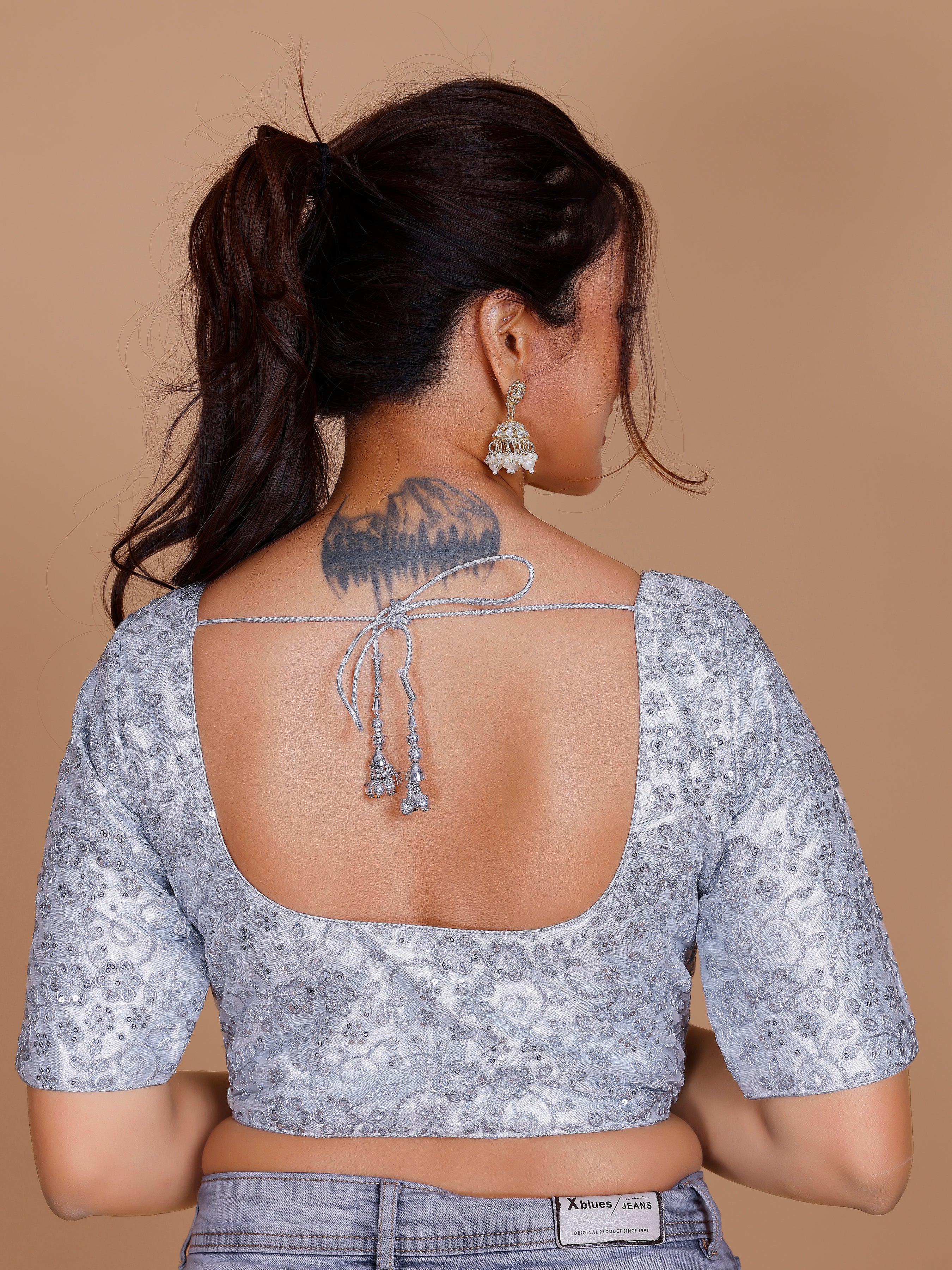 Net Embroidered Tiki Work Blouse - Roop Darshan