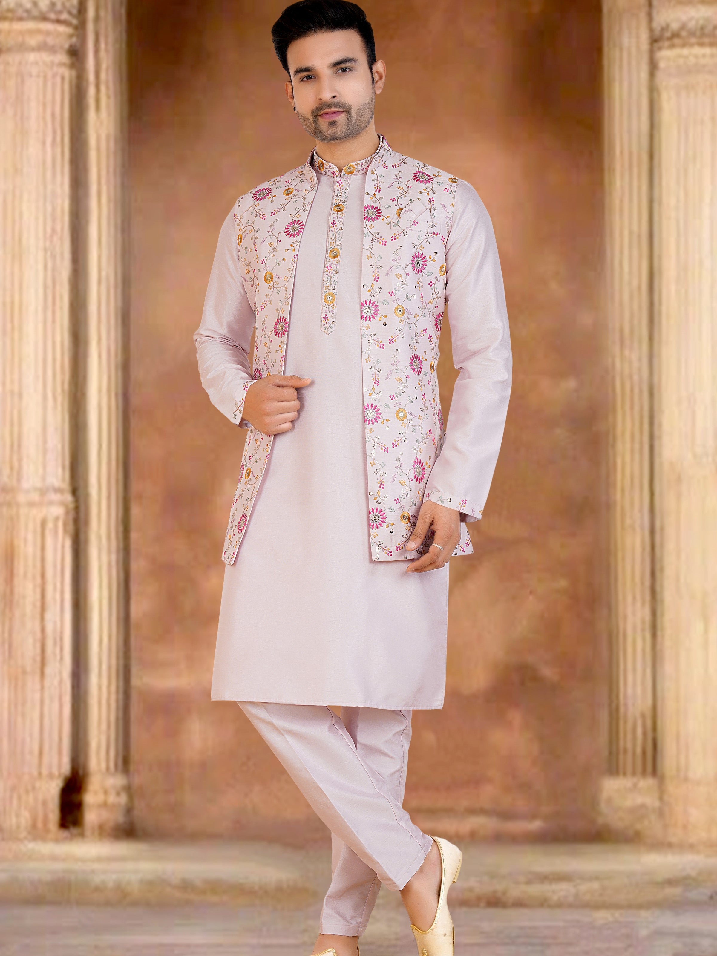 Mens Kurta Set With Jacket - Roop Darshan