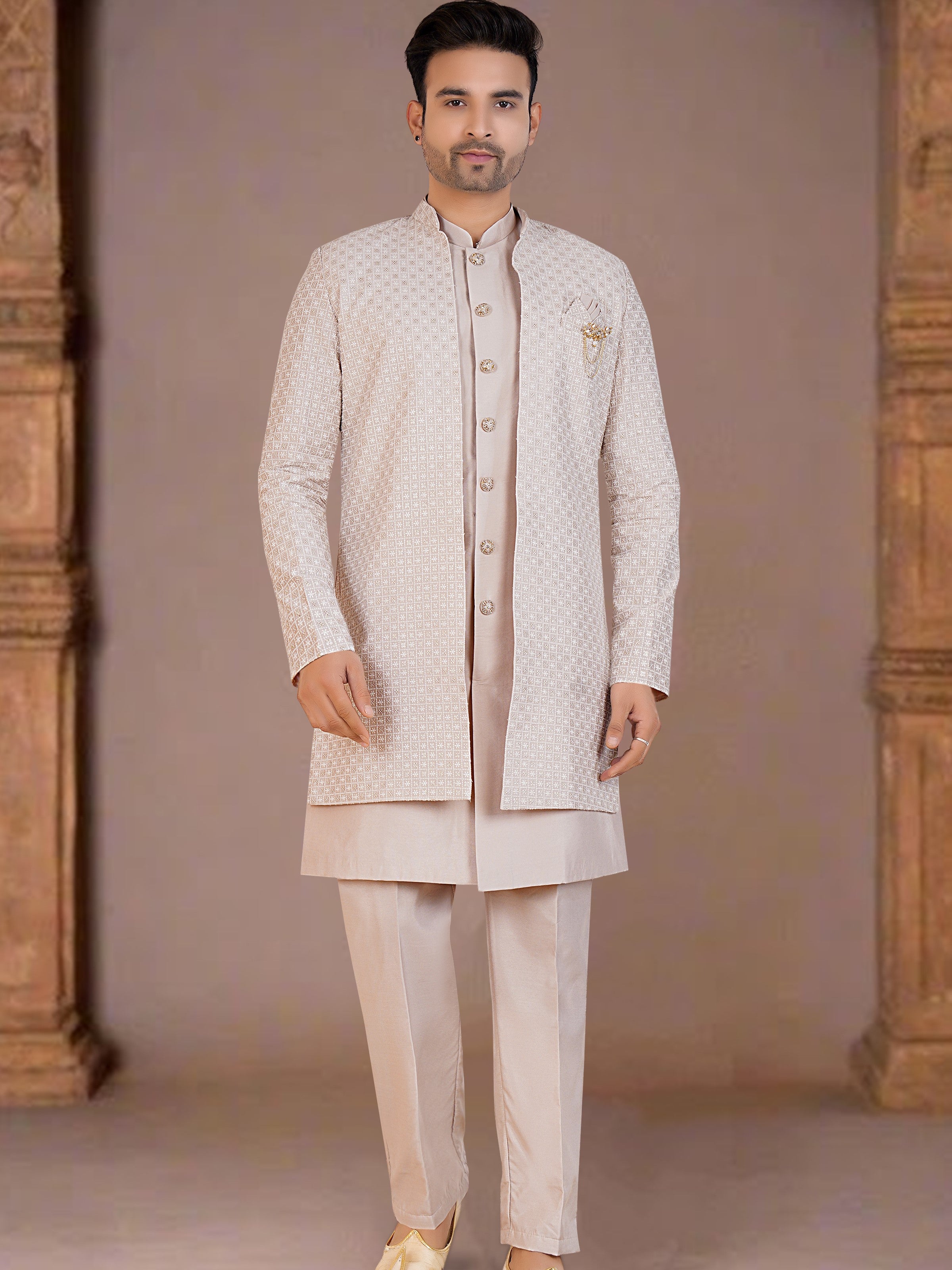 Mens Kurta Set With Jacket - Roop Darshan