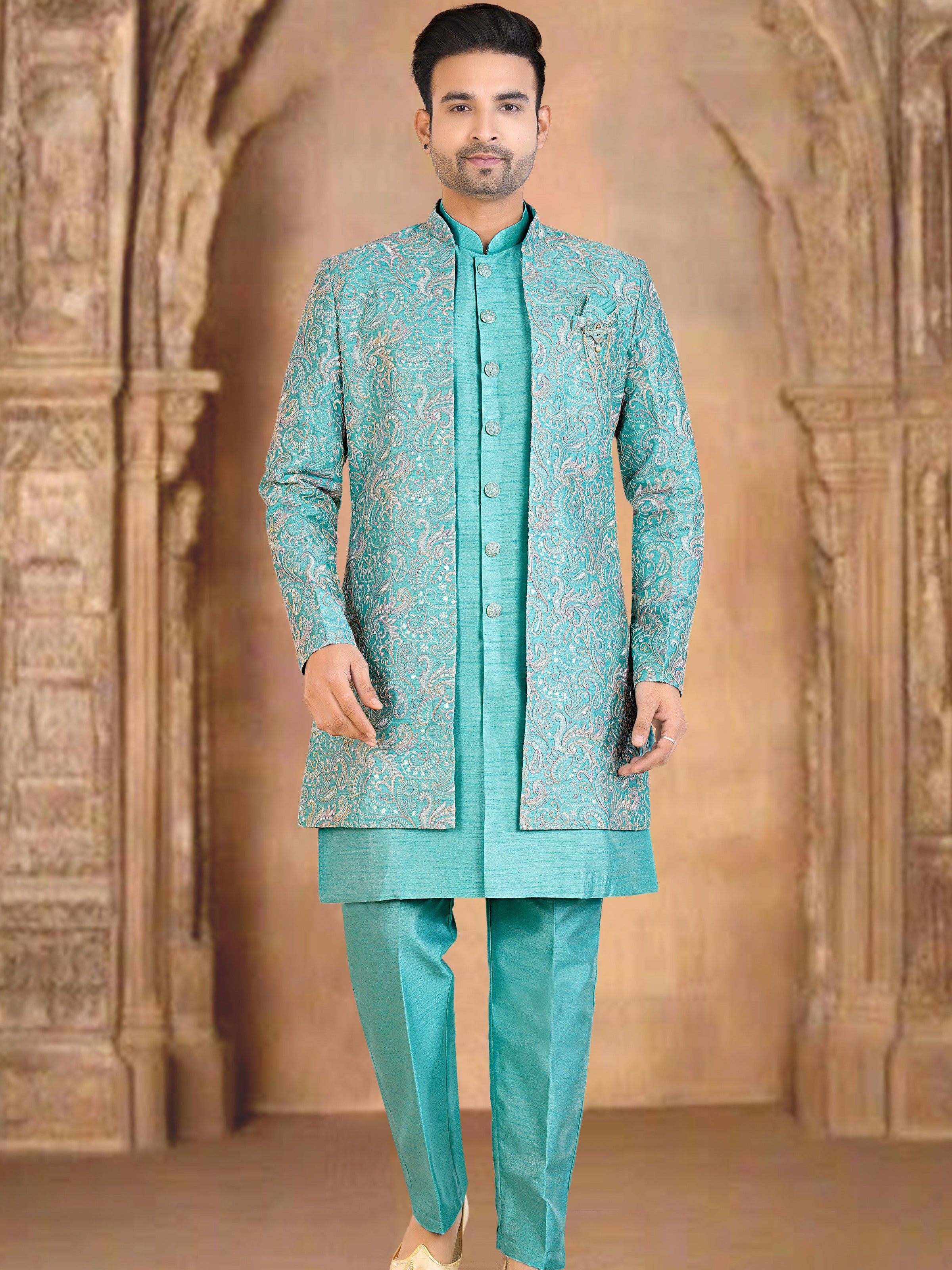 Mens Kurta Set With Jacket - Roop Darshan