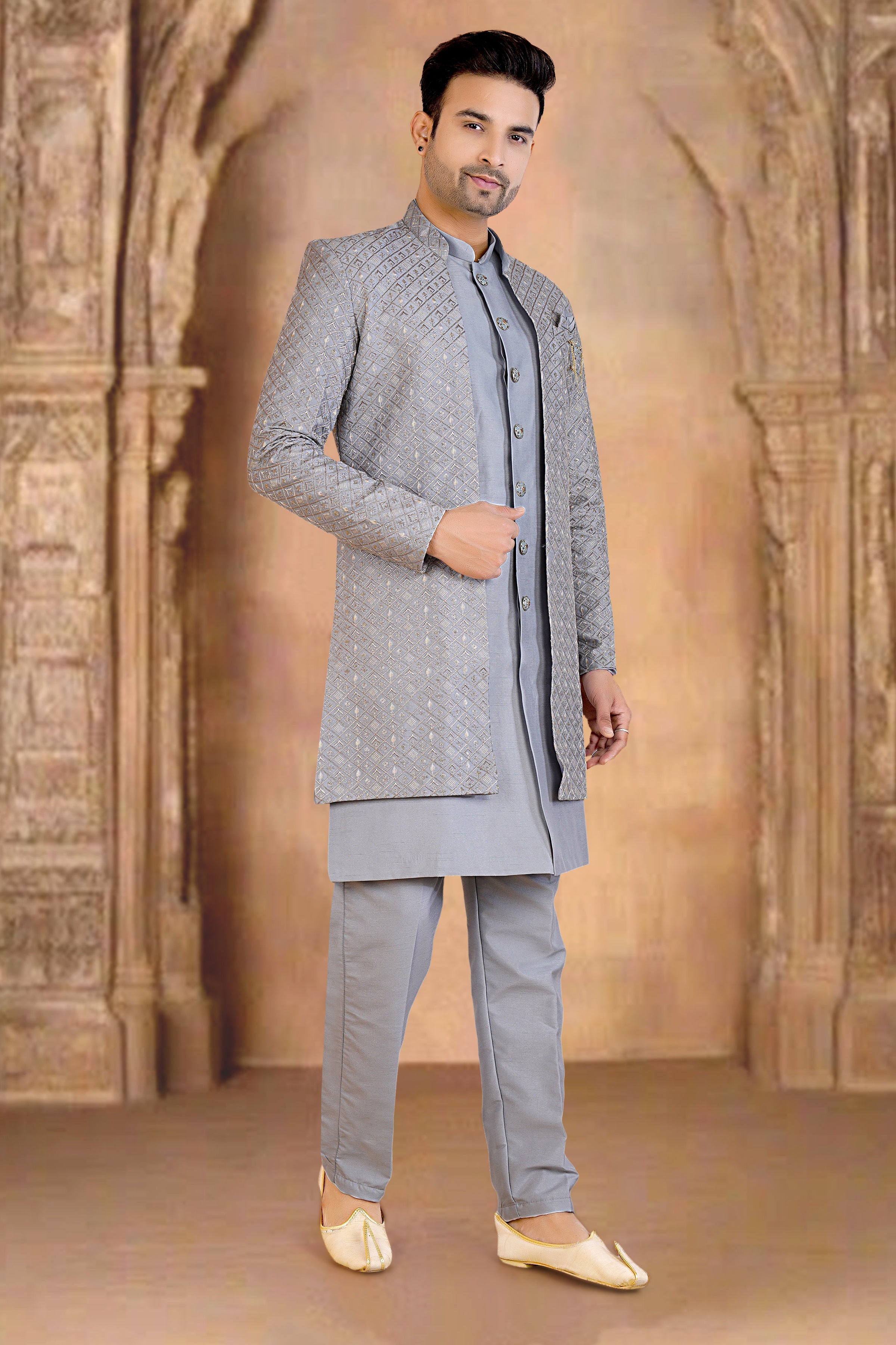 Mens Kurta Set With Jacket - Roop Darshan
