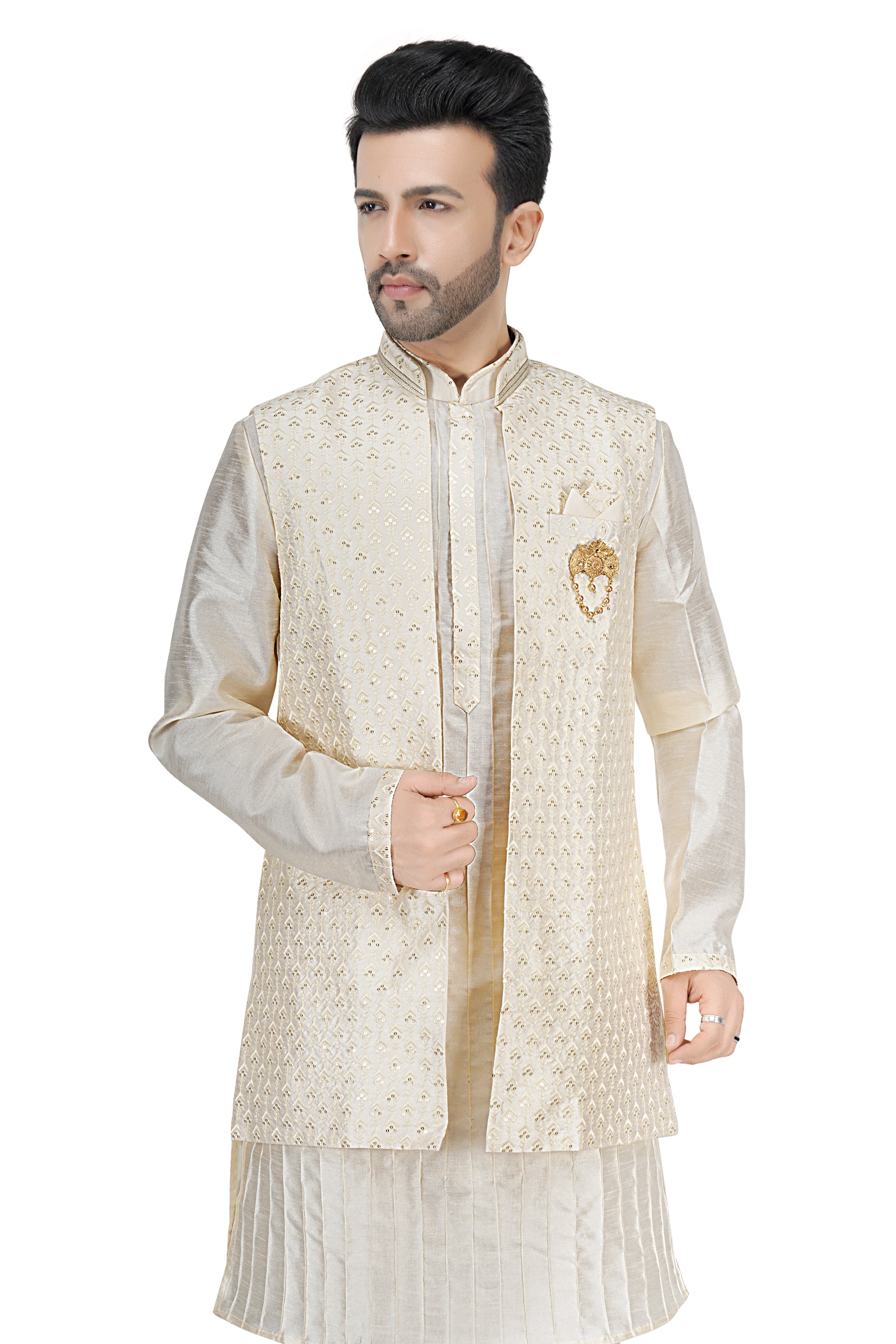 Mens Kurta Set With Jacket - Roop Darshan