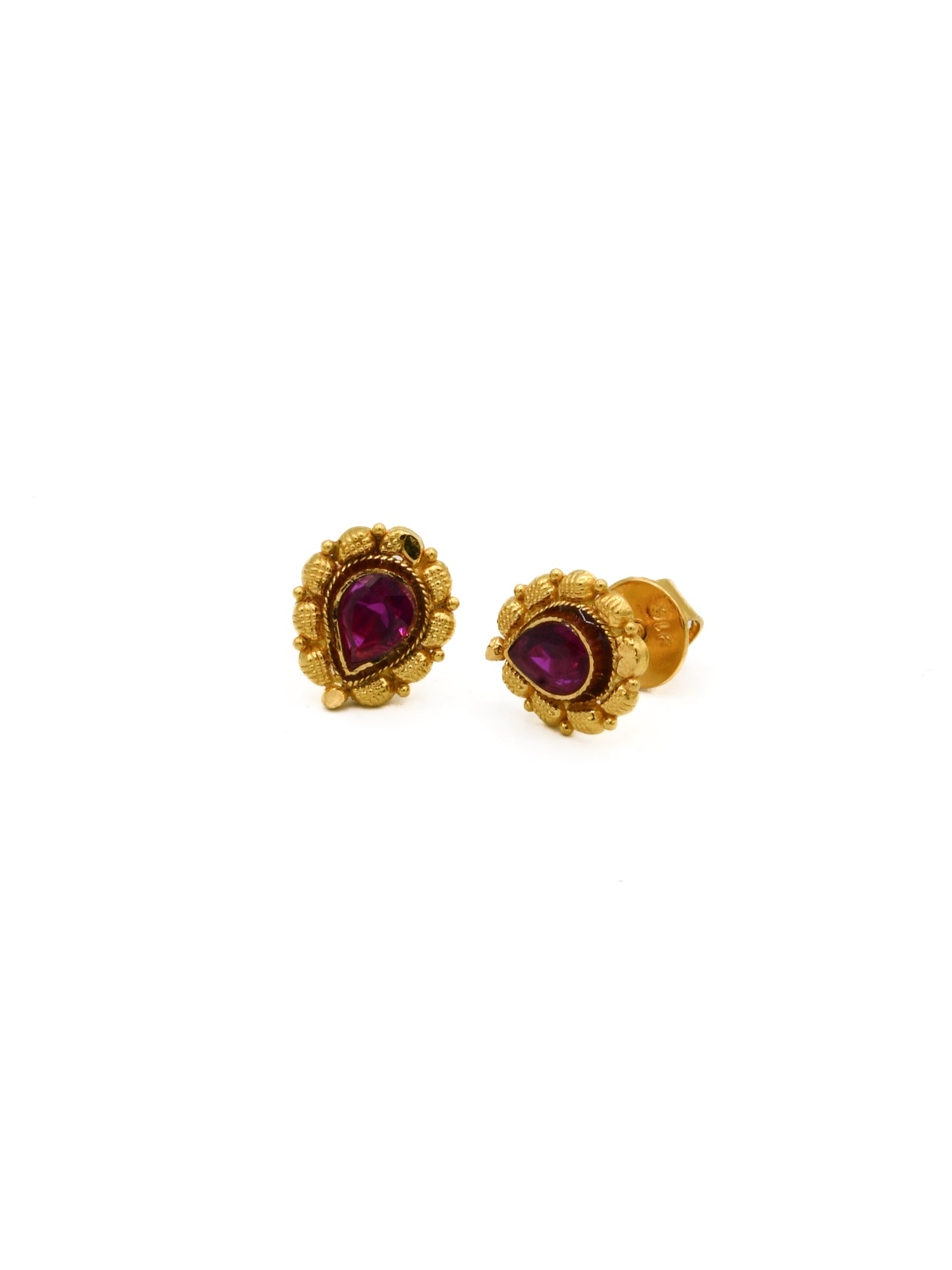 22ct Gold Minakari CZ Stud Earrings - Roop Darshan
