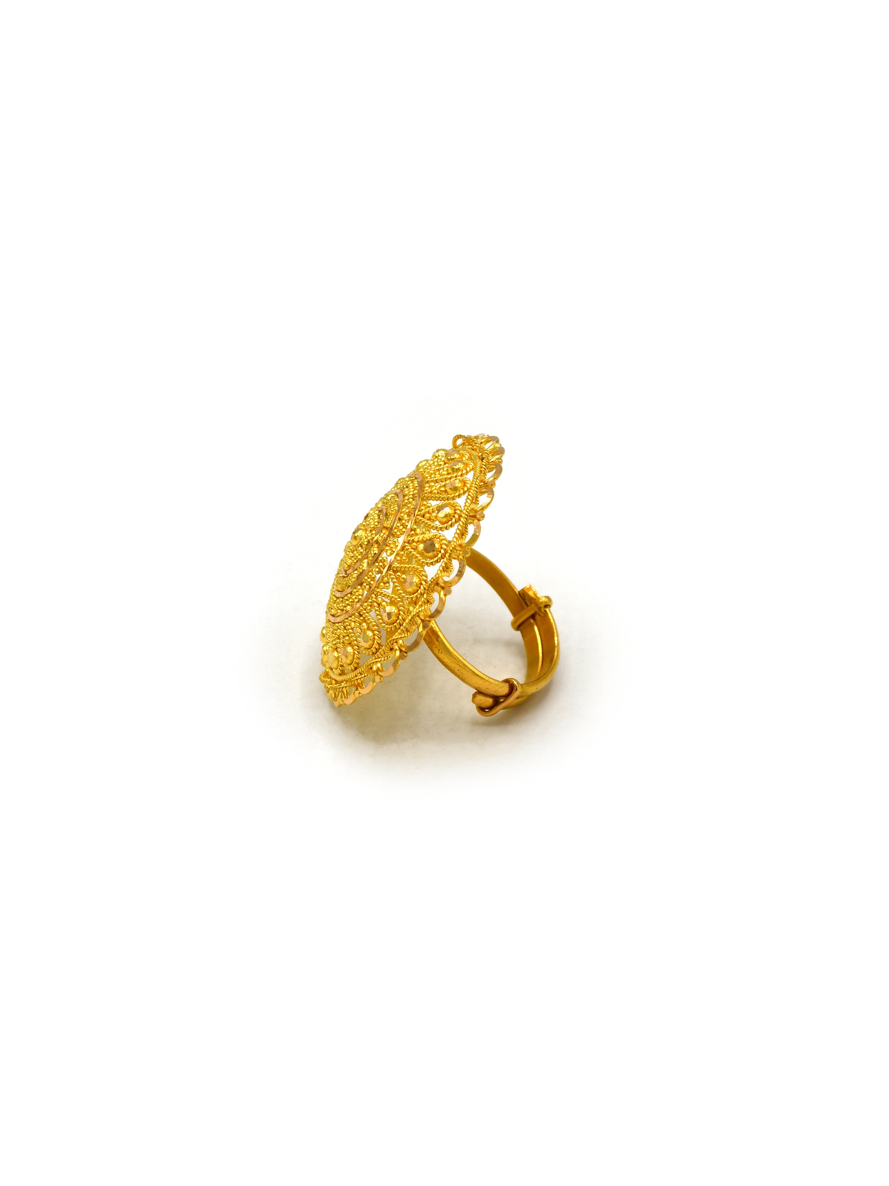 22Ct Gold Filigree Adjustable Ring - Roop Darshan