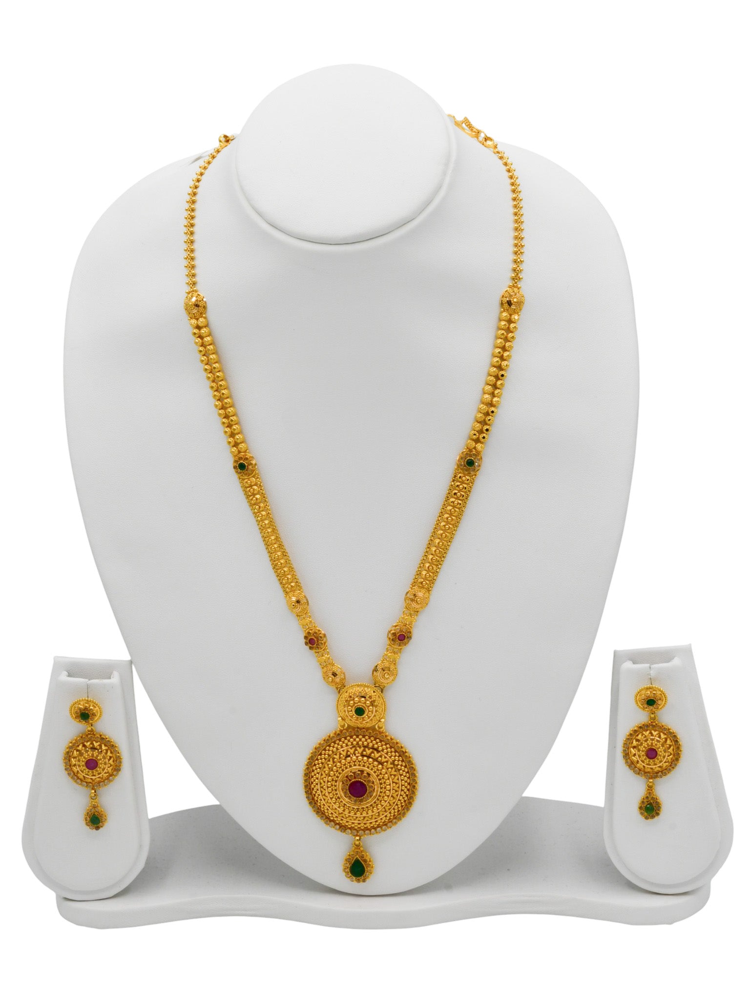 22ct Gold Multi CZ Long Necklace Set - Roop Darshan