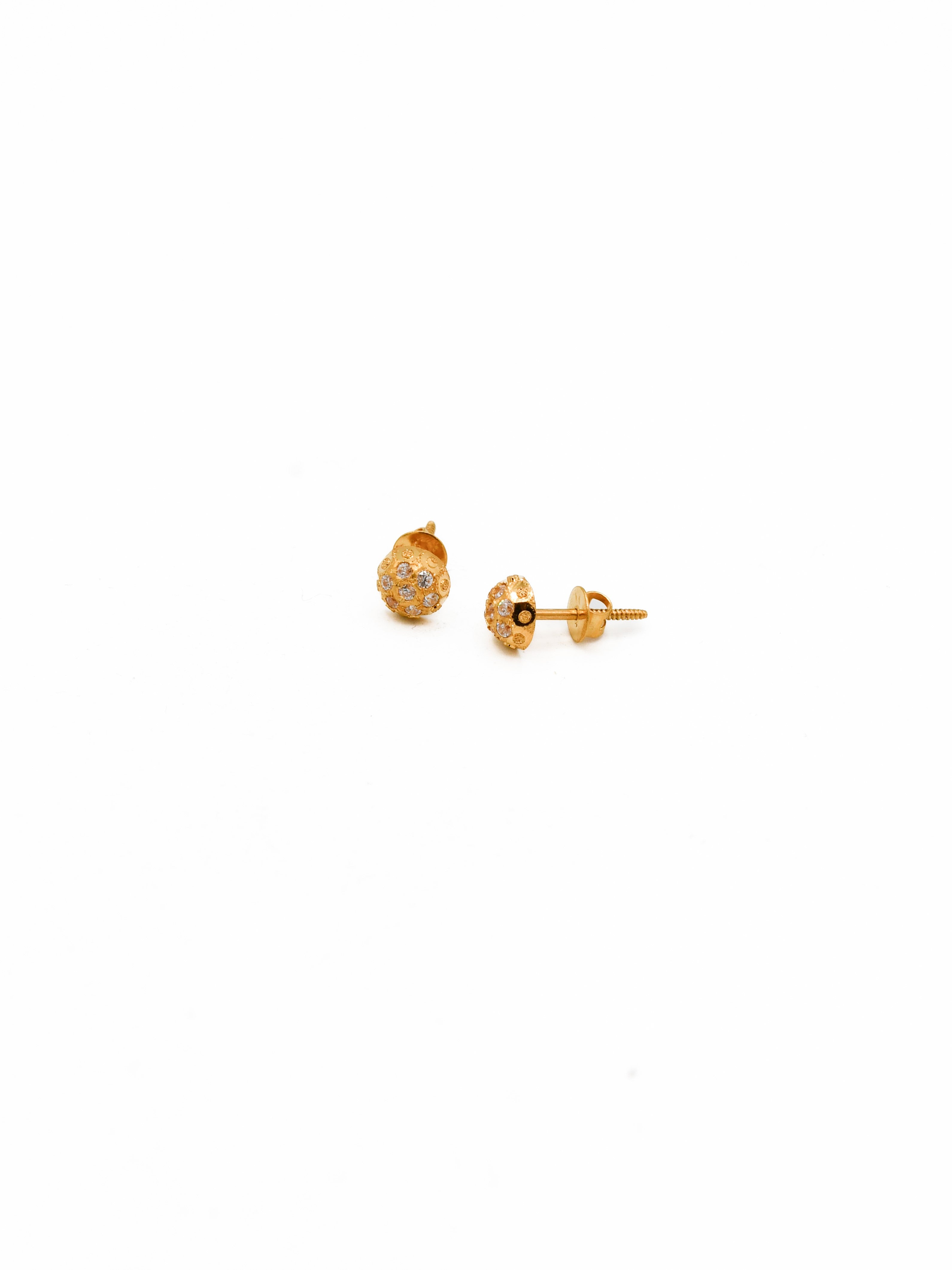 22ct Gold CZ Ball Stud Earrings - Roop Darshan