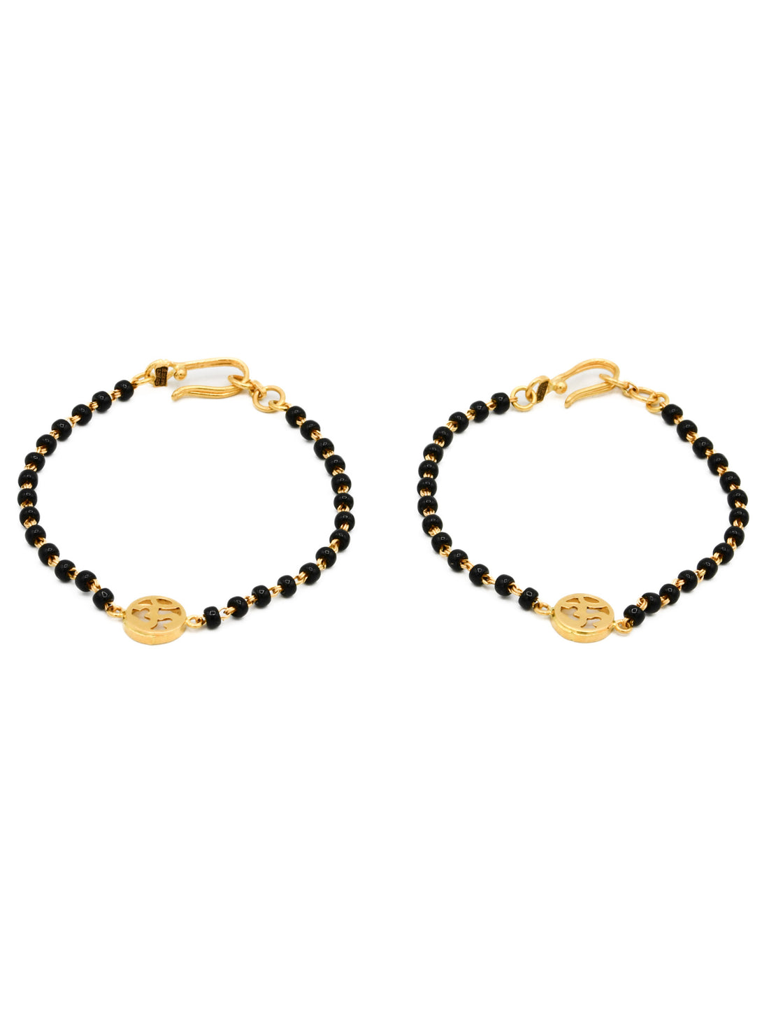 22ct Gold Om Black Beads Pair Baby Bracelet - Roop Darshan