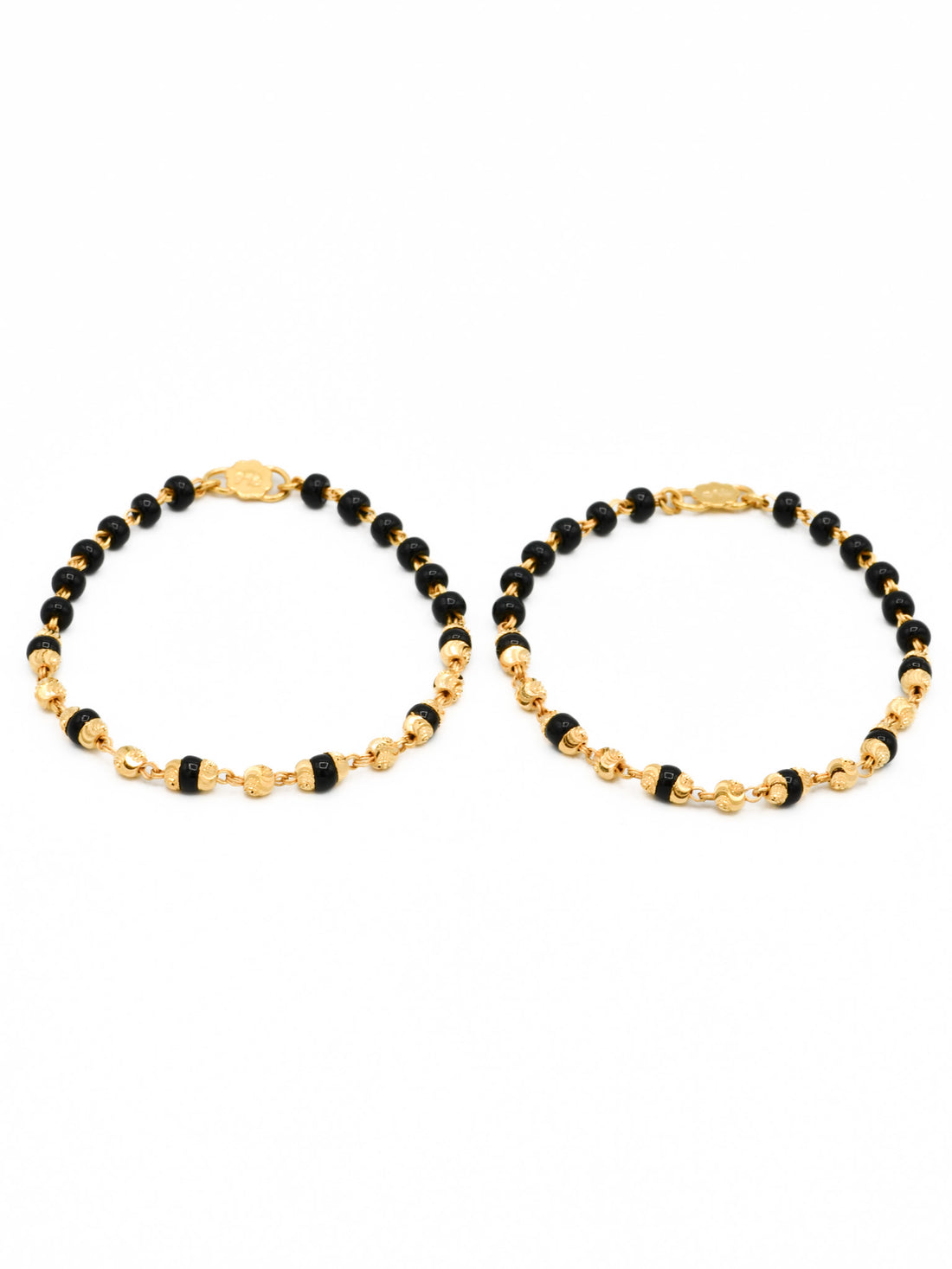 22ct Gold Ball Black Beads Pair Baby Bracelet - Roop Darshan